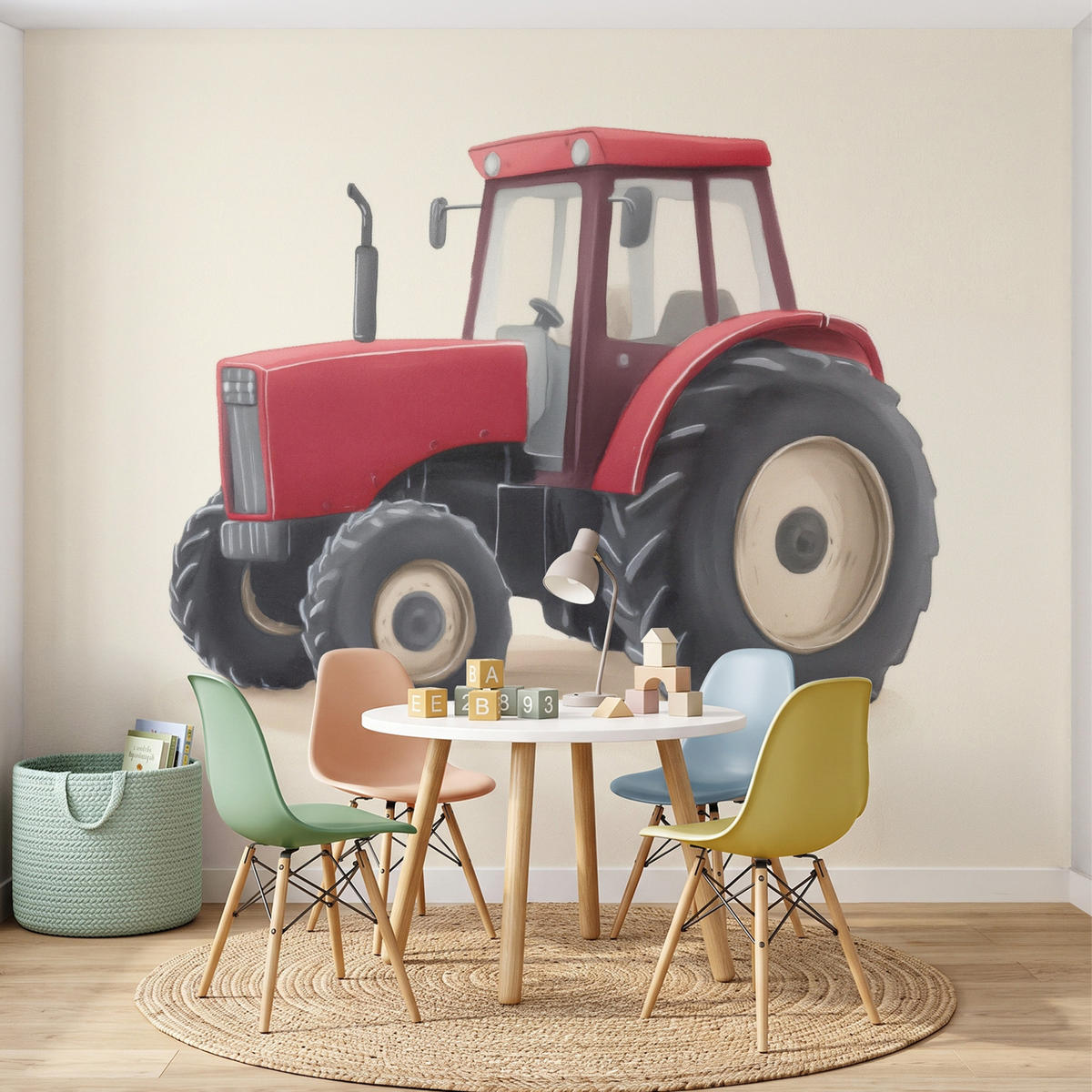 KINDERTAPETE - Traktor - Minimalistisch - Illustration - Rot - 240x200 cm - Rot, Papier (240/200cm) - OnlyWow