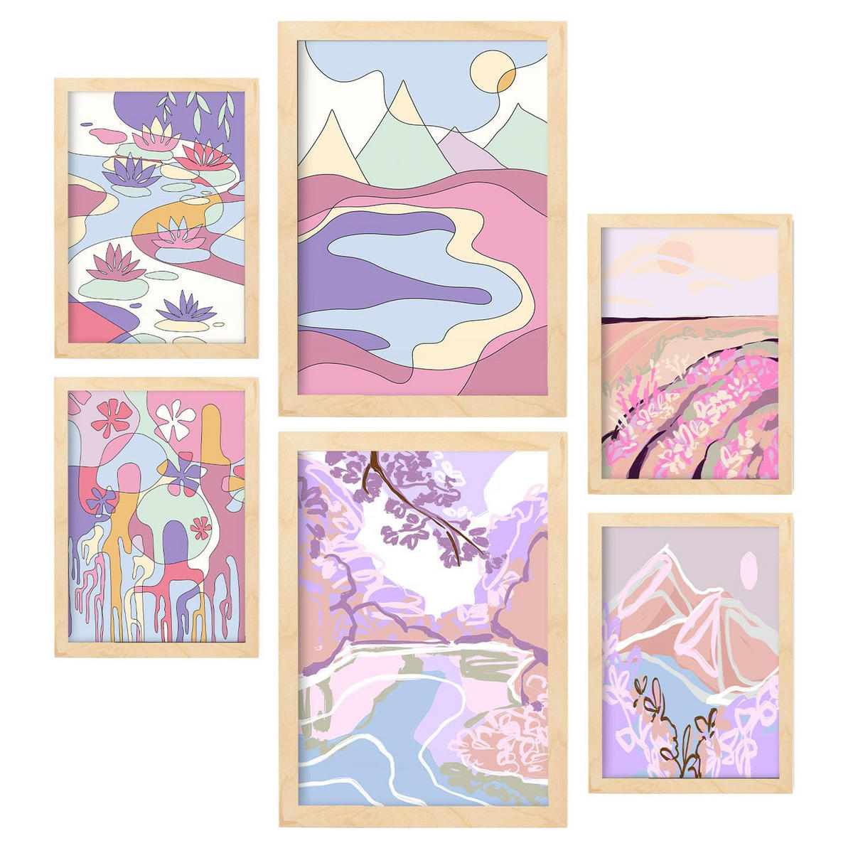 POSTER Set Mit 6 Ungestörte Natur A3 & A4 Rahmen Aus Hellem Holz - Beige, Papier (29/3cm) - Nacnic