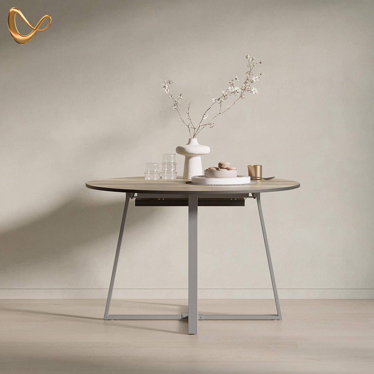 ESSTISCH Firenze Eiche rustikal/Grau 120 x 120 cm ausziehbar - Wildeiche/Grau, Holzwerkstoff (120/120/75.8cm) - Livinity®