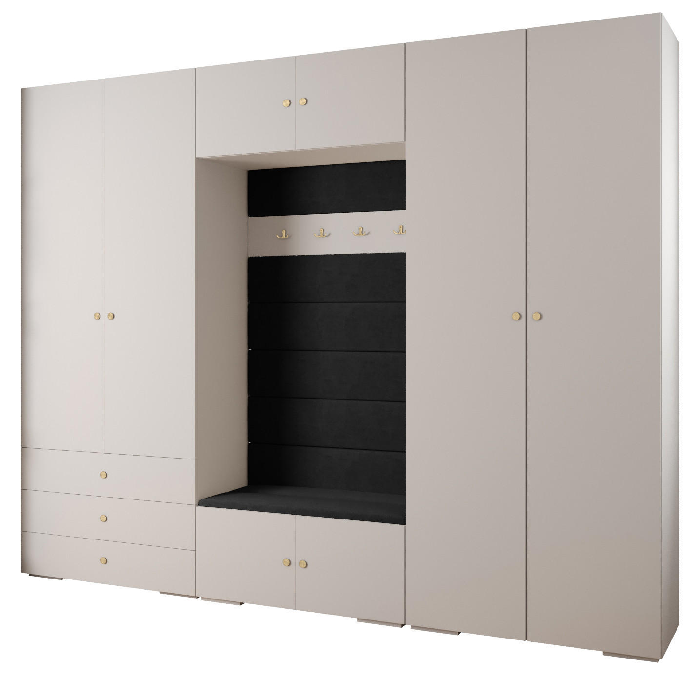 Abiks Möbel Garderoben-Set Weiß, Schwarz, Gold 300x236.7x47 cm