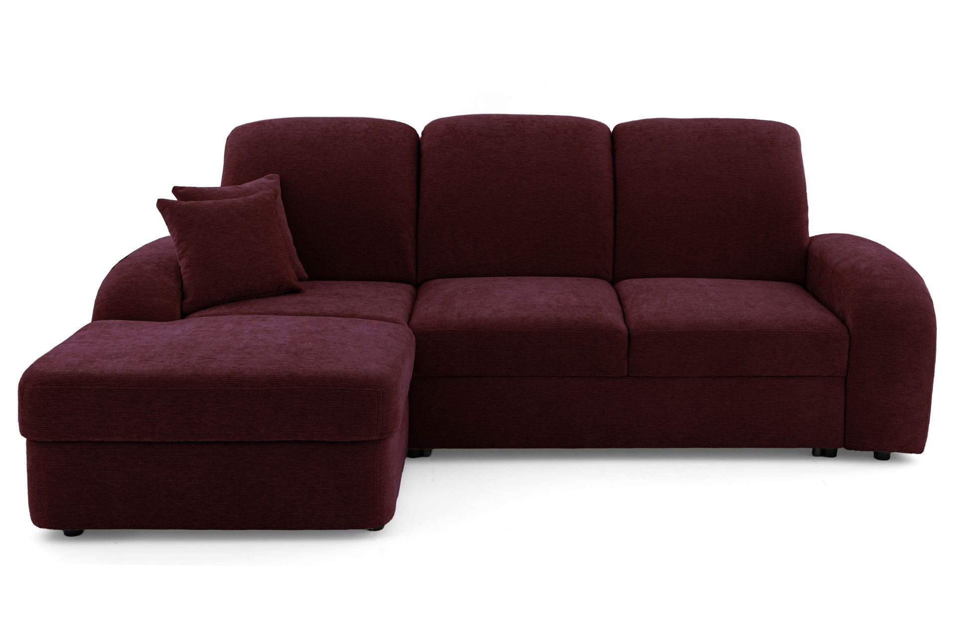 ECKSOFA VIBE S Links mit Schlaffunktion 130x202 Chenille Bordeaux - Bordeaux/Schwarz, Holz/Kunststoff (255/156cm) - Muffo