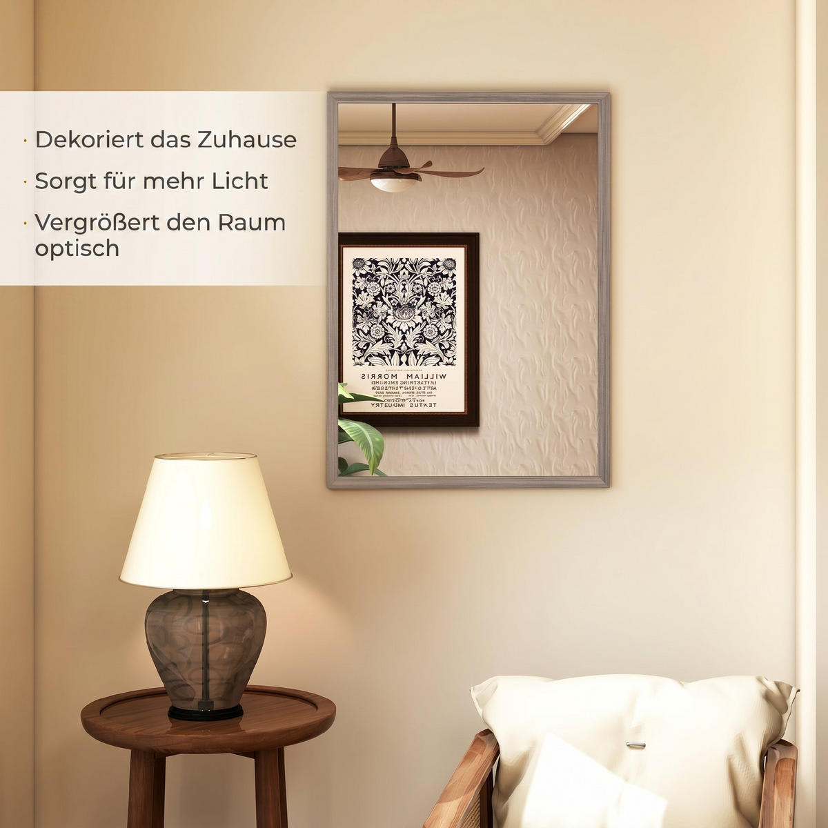WANDSPIEGEL MDF Glas Grau - Grau, Glas/Holzwerkstoff (2/70/50cm) - HOMCOM