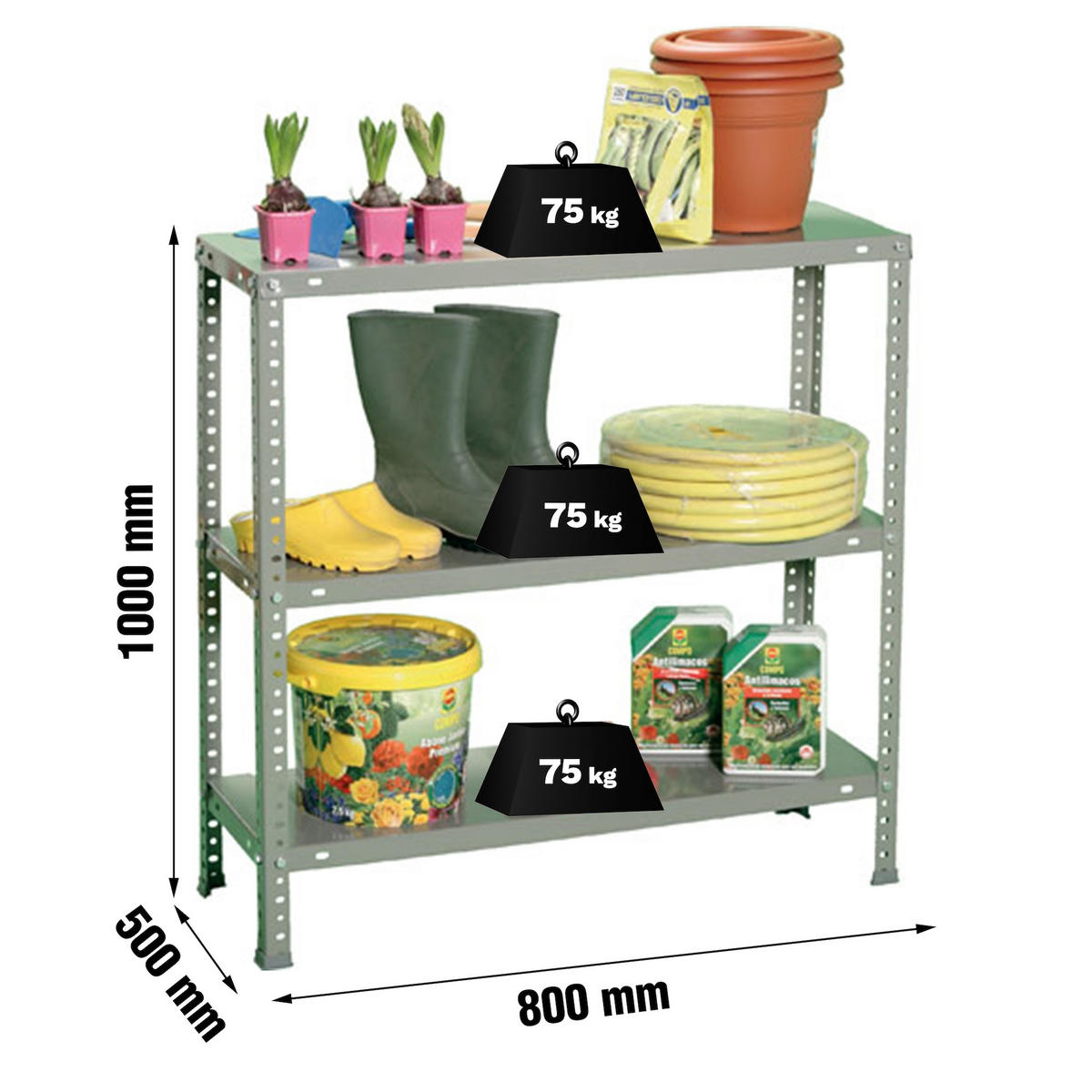 SCHRAUBREGAL PANDA SMALL | HxBxT 100x80x50cm | 3 Fachböden | Fachlast 75kg | Grau - Grau, Metall (80/100/50cm) - PROREGAL