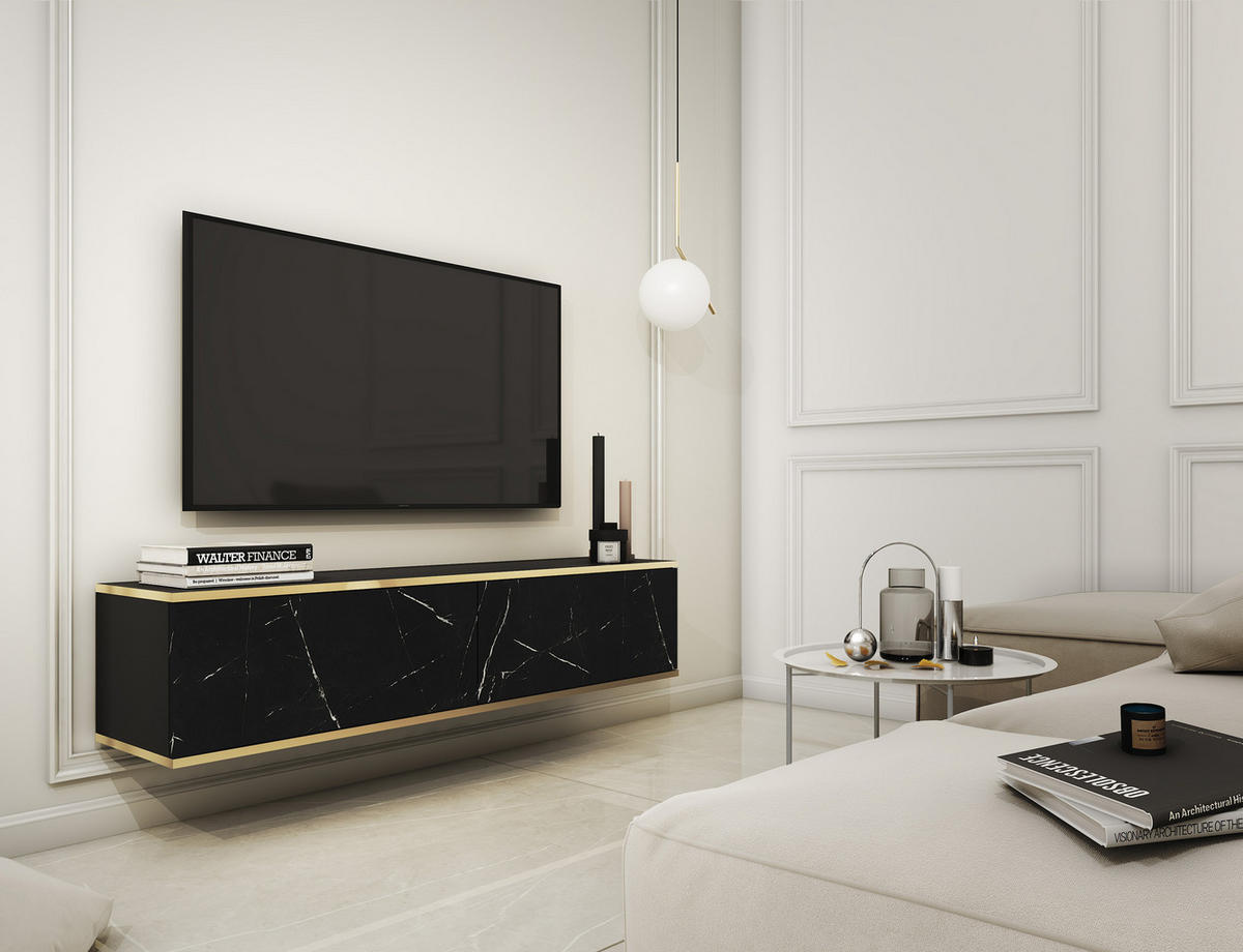 TV-HÄNGEBOARD Mucalma Schwarze Marmoroptik 135 cm - Goldfarben/Schwarz, Holzwerkstoff (135/30/32cm) - Selsey