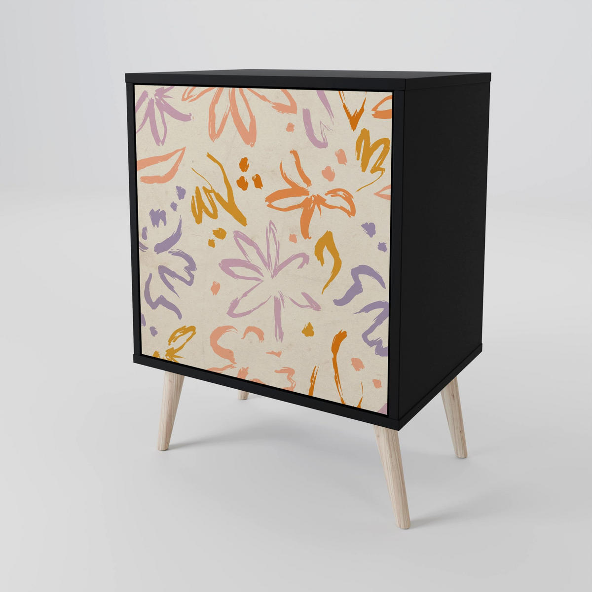 SIDEBOARD SPRING WHIMSY, Schwarz, 57,5x42x70,5 cm, Schwarze Metall-Sternfüße - Multicolor/Schwarz, Holzwerkstoff/Metall (57.5/70.5/42cm) - SpaceRebels