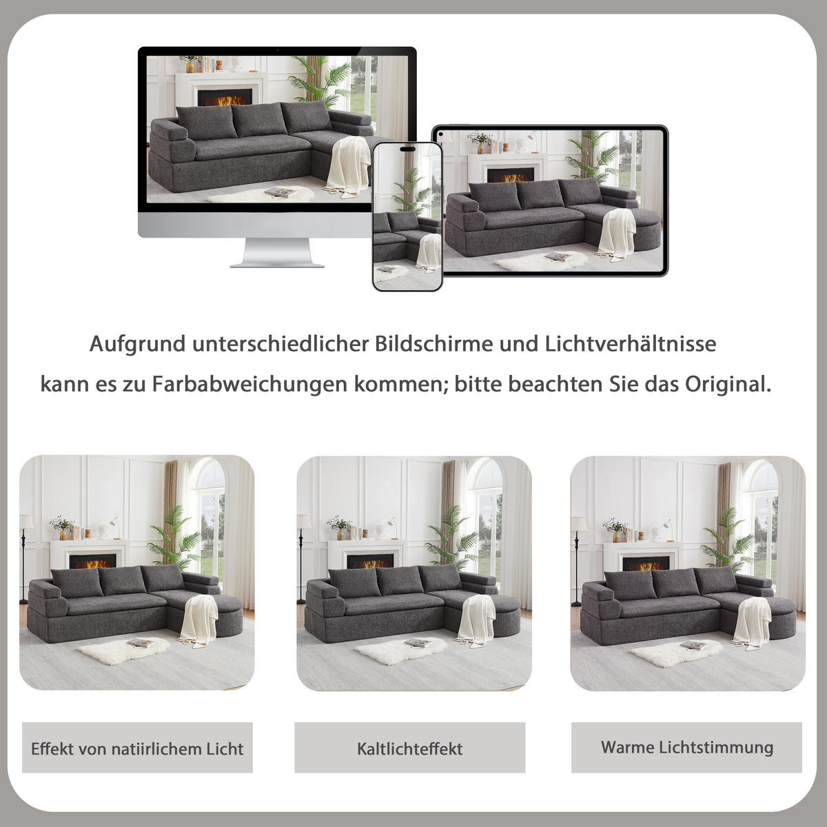 ECKSOFA 260/170/65 cm Grau Chenille mit Chaiselongue - Grau, Textil (260/170cm) - Oxeza