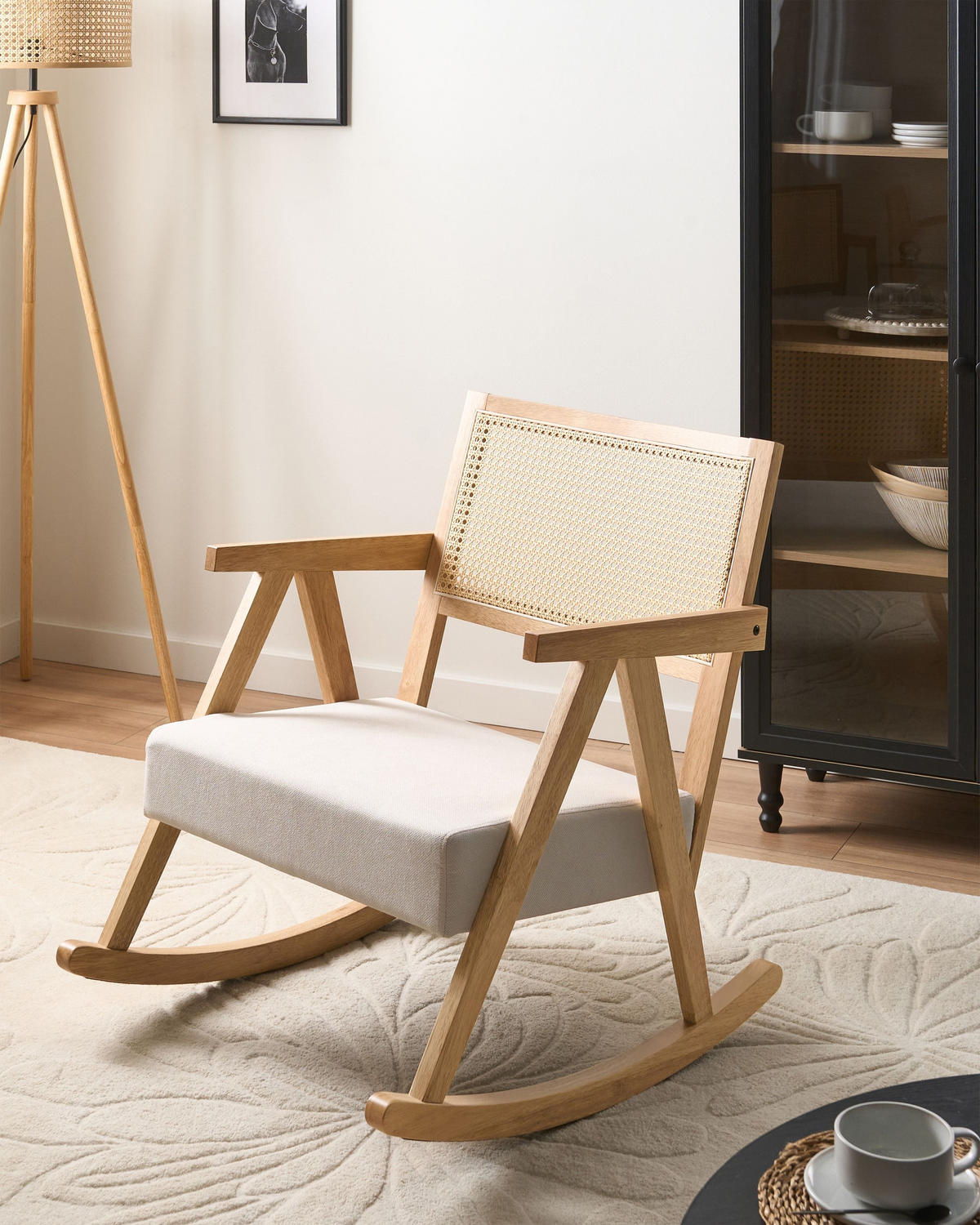 HOUPACÍ KŘESLO Dřevo Světle hnědé/Světle béžové Rya - hnědá/béžová, textil (65/79/78cm) - Beliani