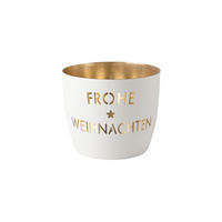TEELICHTHALTER Madras Frohe Weihnachten M, Eisen, Weiß / Gold, H 8.5 cm - Weiß, Metall (9cm) - Gift Company
