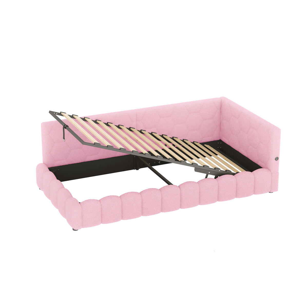 POLSTERBETT 90/200 cm Rosa mit Stauraum und LED-Beleuchtung - Rosa, Textil (90/200cm) - Flora Grace