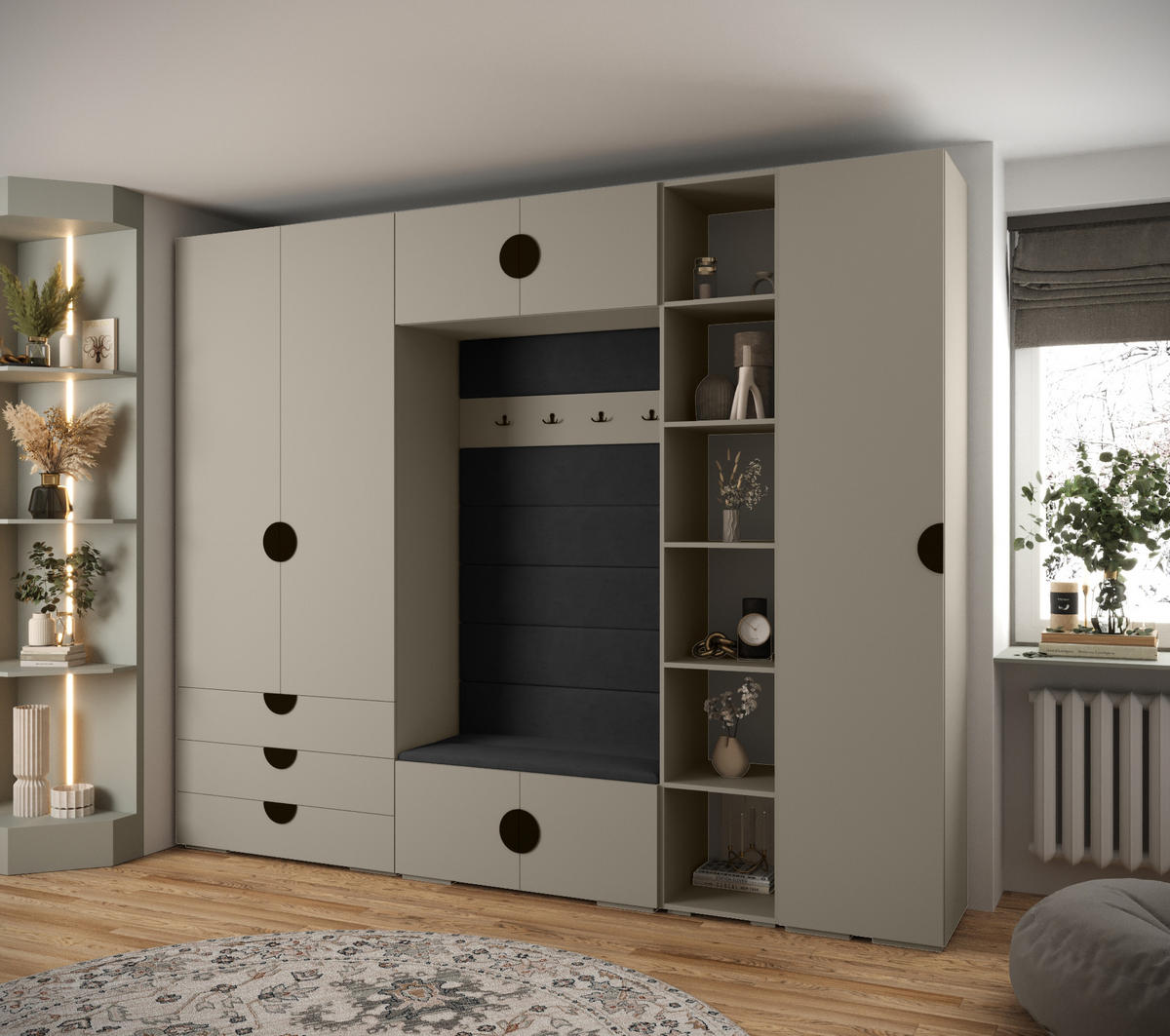 GARDEROBEN-SET 236,7/290/47 - Kaschmir/Schwarz, Holz/Kunststoff (290/236.7/47cm) - Abiks Möbel