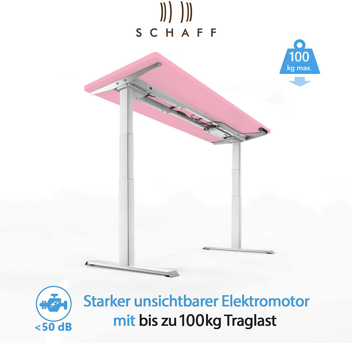 SCHREIBTISCH elektrisch höhenverstellbar REC | 140x60 cm | Pink - Rosa, Metall (60/140/60cm) - Schaff