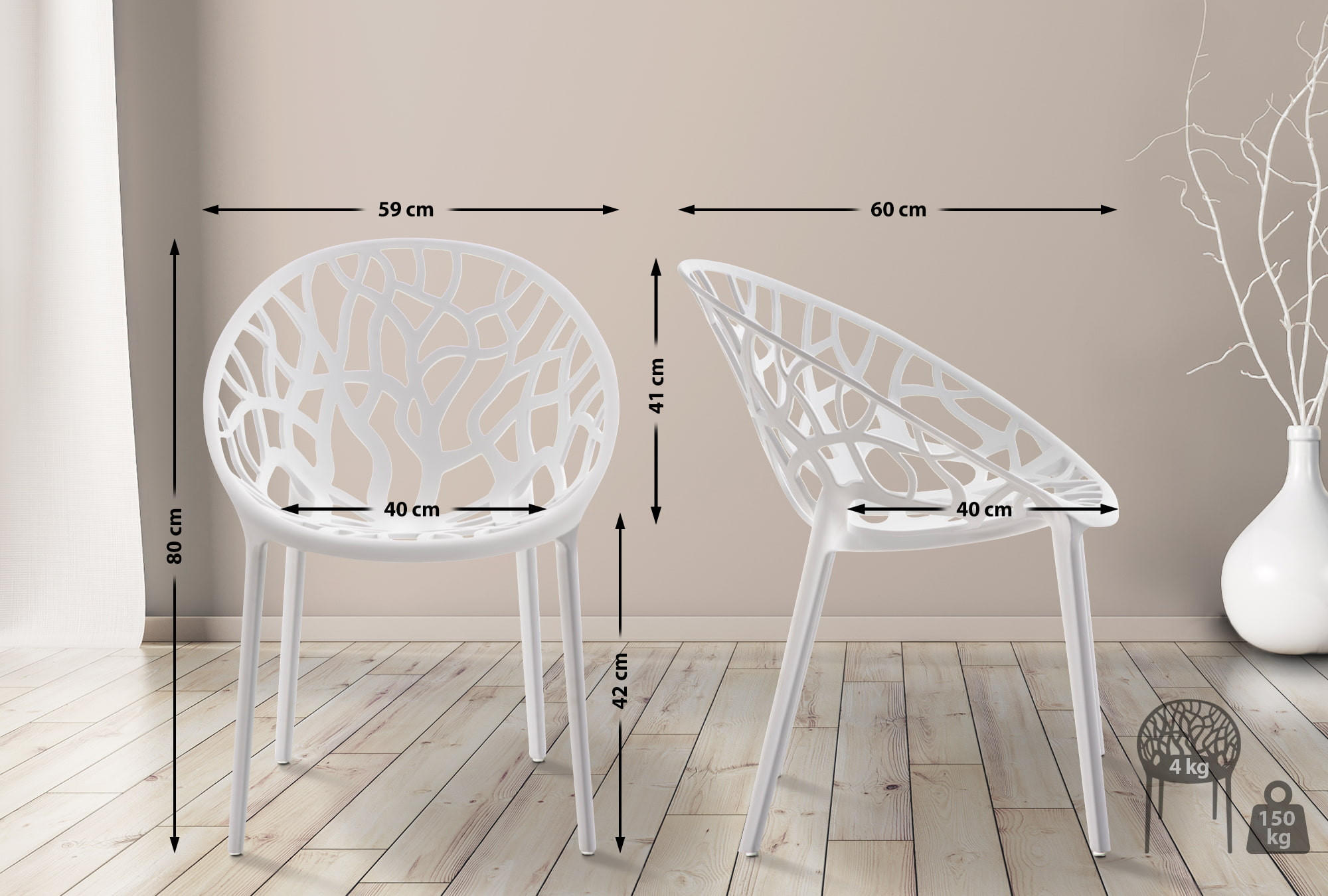 GARTENSTUHL Kunststoff Weiß - Weiß, Kunststoff (59/80/60cm) - CLP