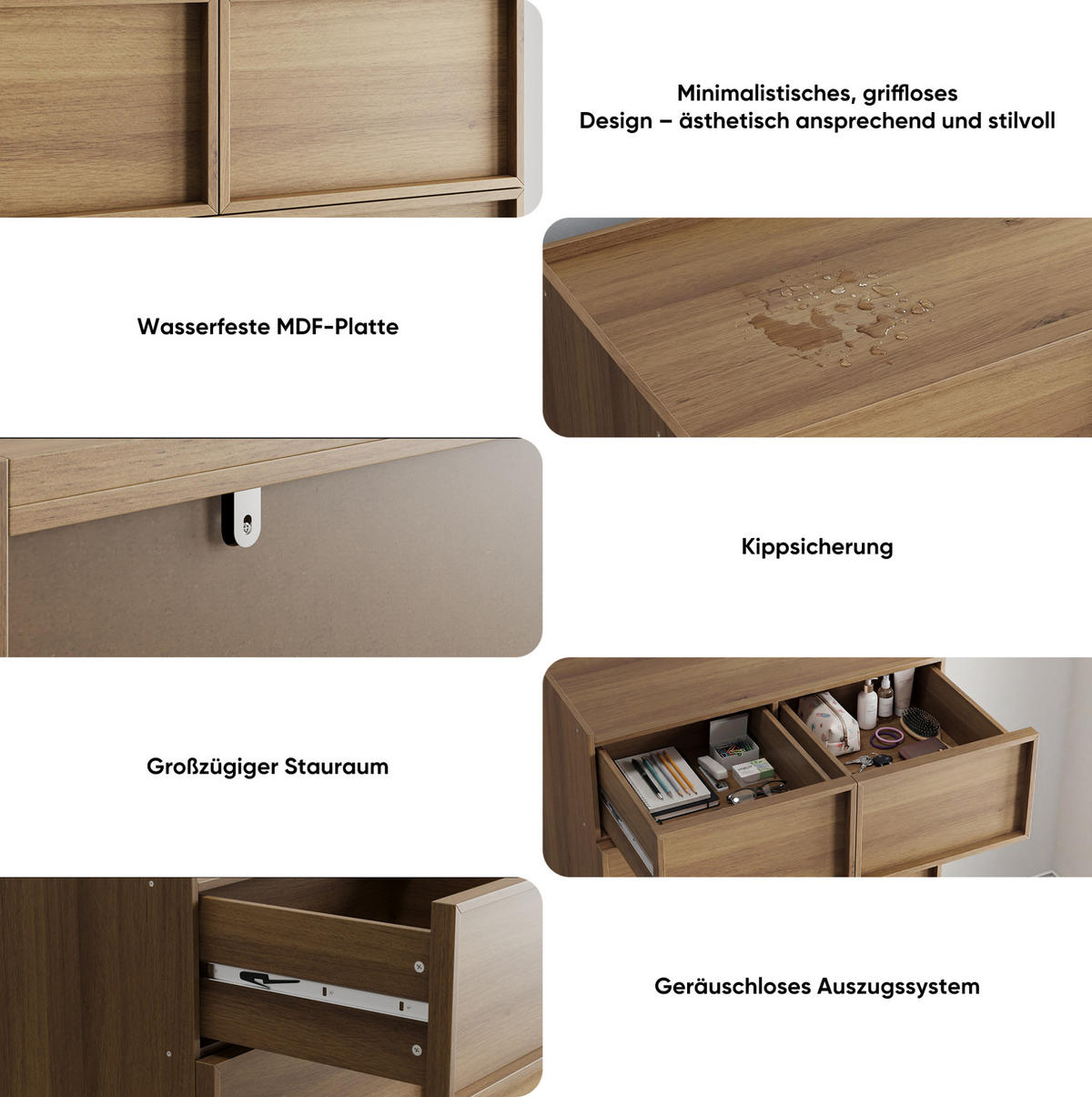 KOMMODE 80/127/48 cm Eichefarben aus MDF und Spanplatte mit 6 Schubladen - Nussbaumfarben, Holzwerkstoff (48/127/80cm) - OKMYHOME