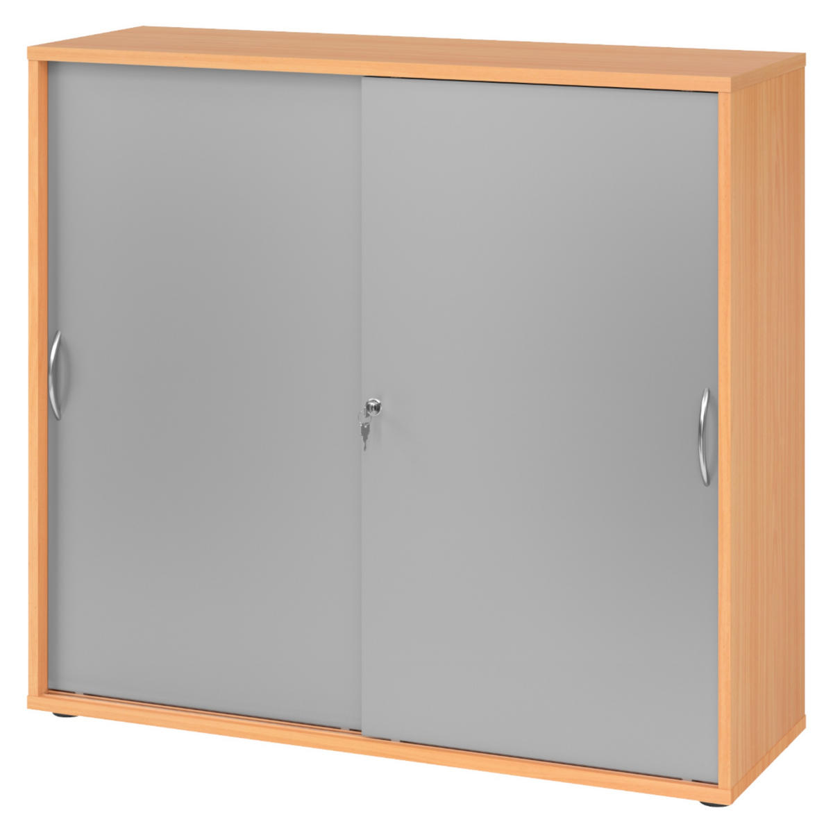 SCHIEBETÜRENSCHRANK - 3 Ordnerhöhen 40/120/110 cm in Buchefarben/Silberfarben Bogengriff (Metall) - Buchefarben/Silberfarben, Holzwerkstoff (120/110/40cm) - bümö