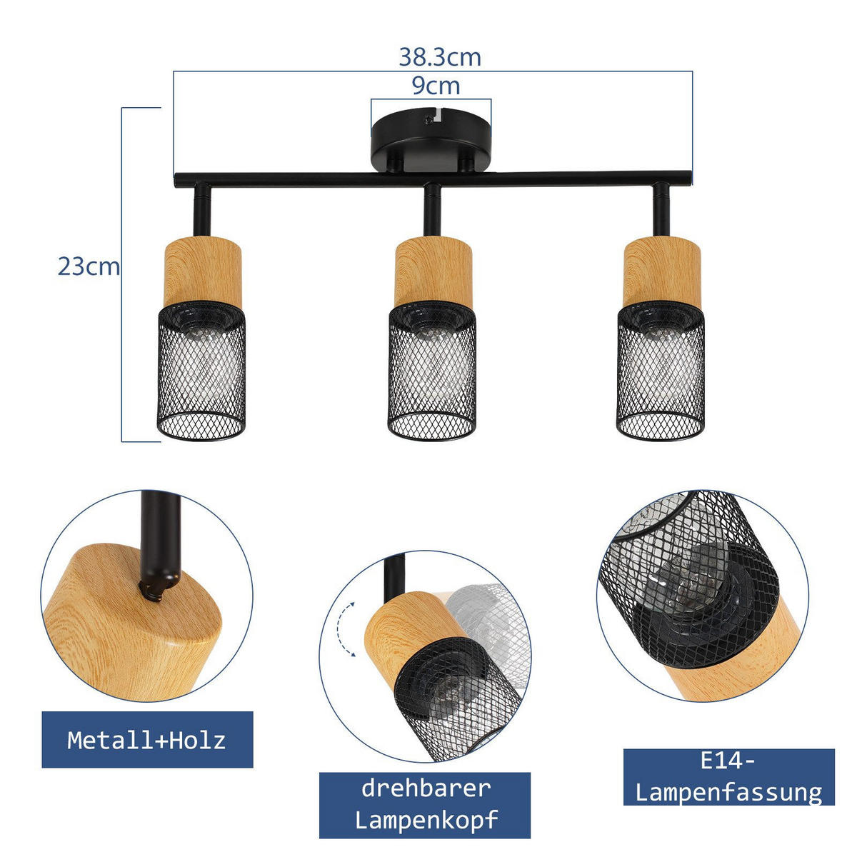 STRAHLER Wilhelmshaven 3-flammig 38.3/9/23 cm - Schwarz, Metall (38.3/9/23cm) - Nettlife