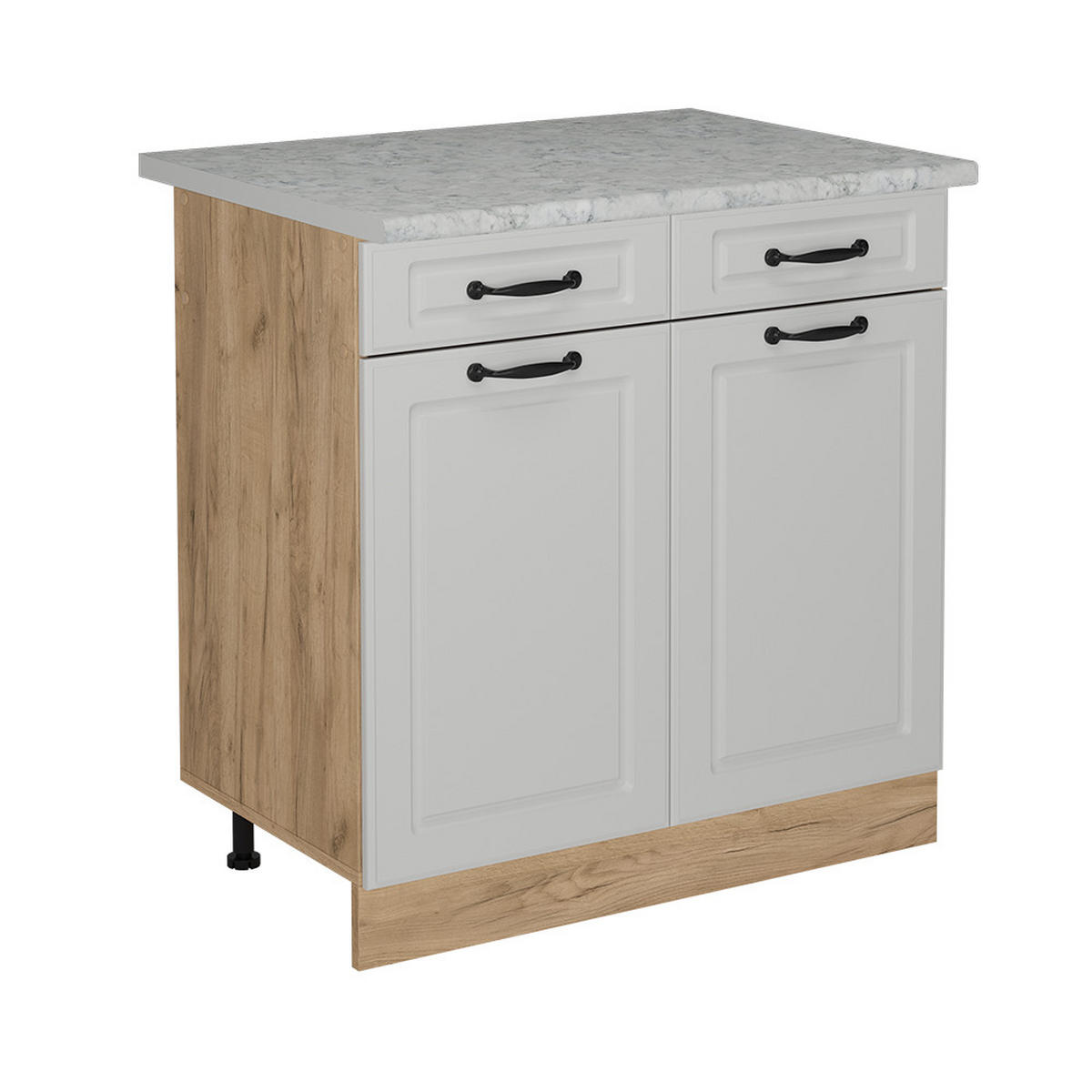 KÜCHENUNTERSCHRANK R-Line Weiß Landhaus 80 cm AP Marmor - Honigeiche/Weiß, Holzwerkstoff (80/81.6/60cm) - Vicco