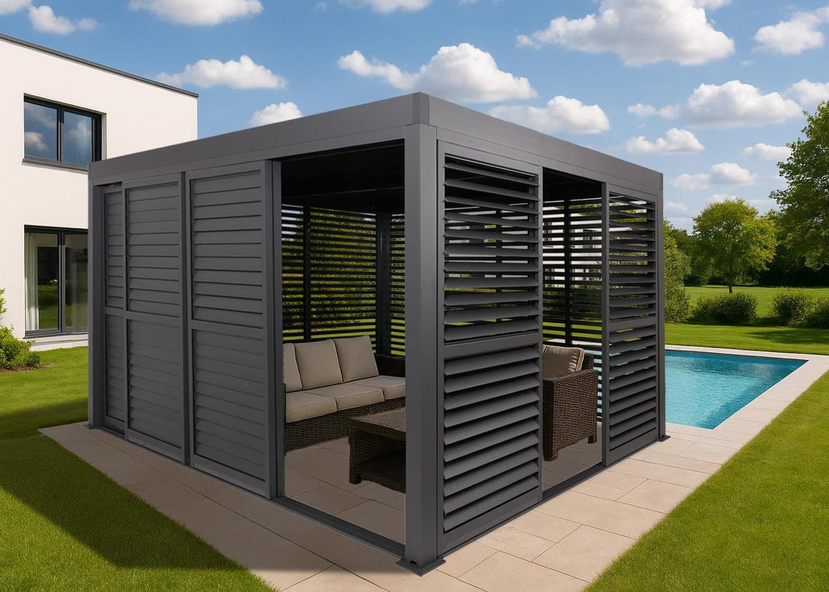 PANEELE 4er-Set für Pergola 204x369cm Anthrazit - Anthrazit, Metall (369/204/4cm) - BERLINLODGE