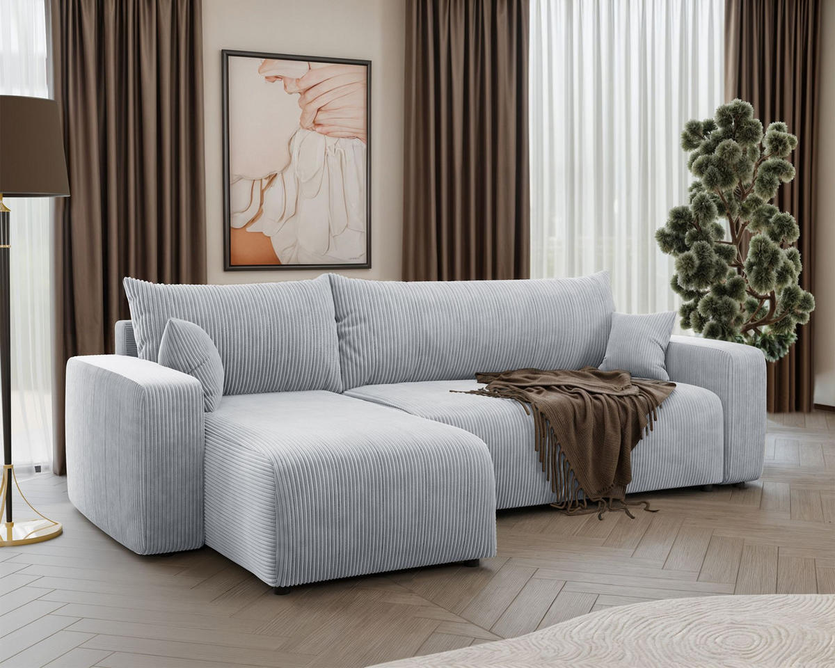 ECKSOFA Pianoni Hellgrau Cordbezug - Hellgrau/Schwarz, Kunststoff/Textil (244/140cm) - Selsey