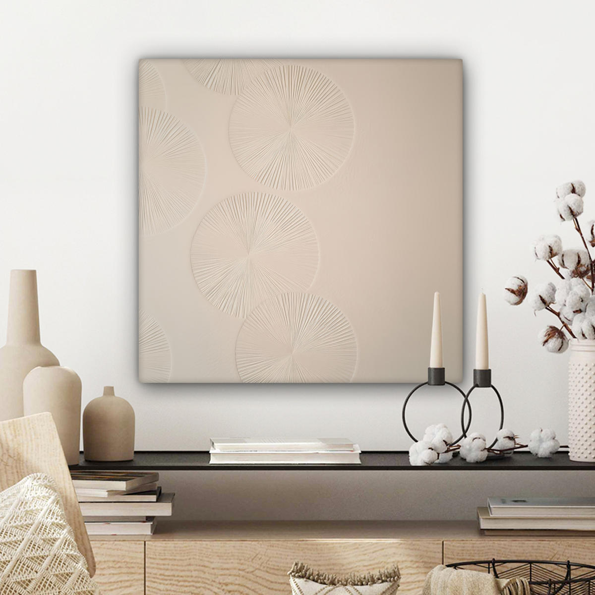 LEINWANDBILD Japandi - Beige - Modern Wandbild Wohnzimmer 50x50 cm - Ecru, Textil (50/50cm) - MuchoWow