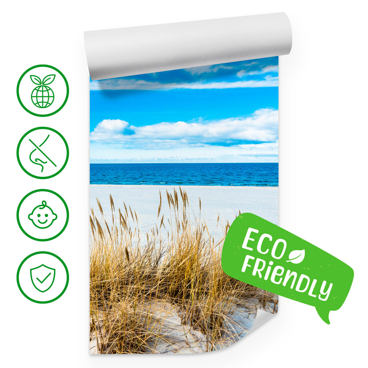 FOTOTAPETE für Badezimmer Sonnenstrand Meer Landschaft Sand 350x256 - Blau/Beige, Papier (350/256cm) - Muralo