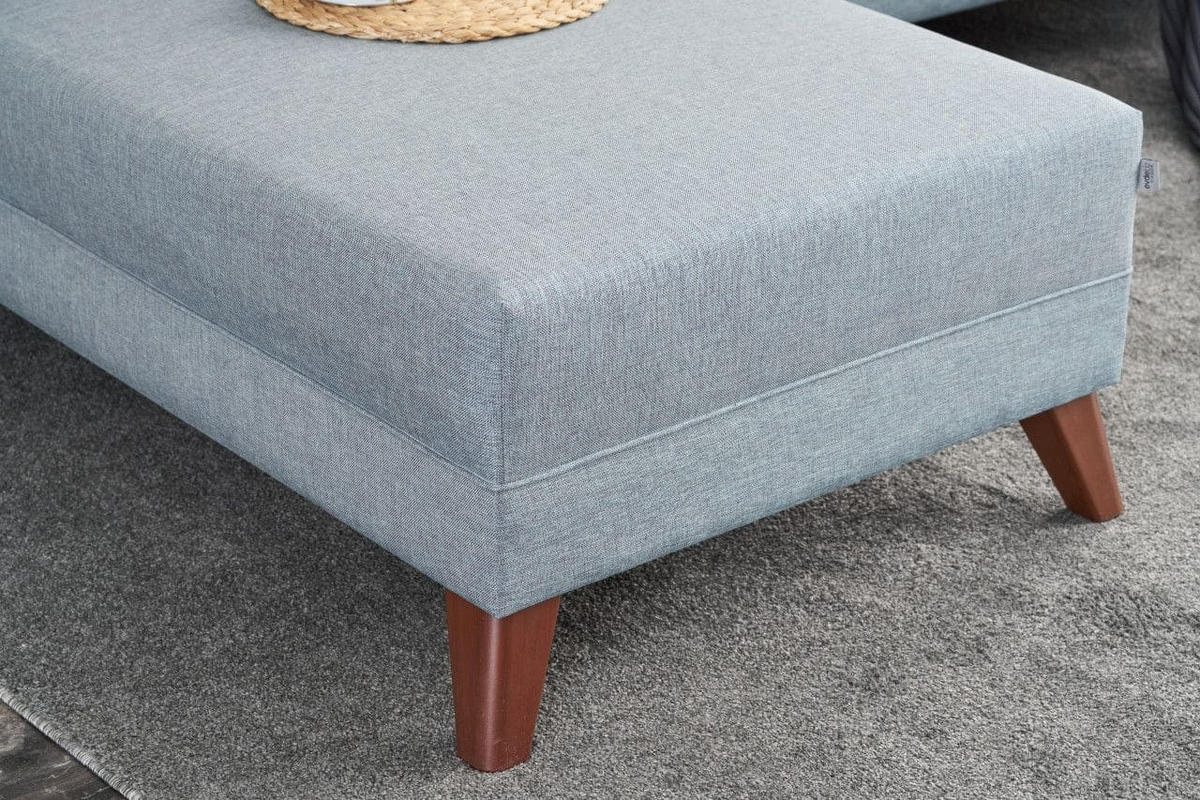 ECKSOFA mit losen Rückenkissen und Schlaffläche - Blau/Walnussfarben, Holz/Kunststoff (275/165cm) - myHomelando