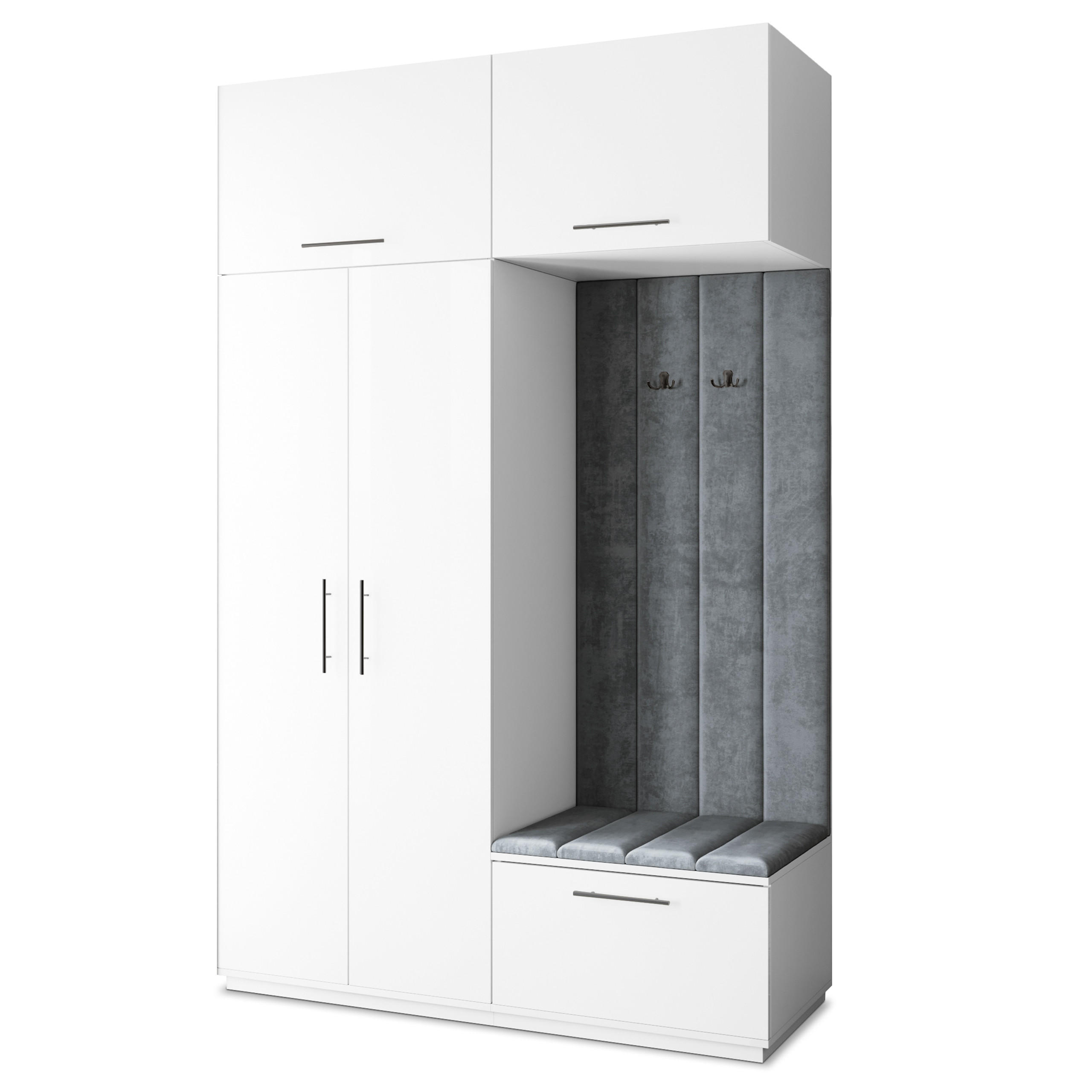 GARDEROBENSCHRANK REMA 150/240/60 cm Modern Garderobe-Set Weiß - Weiß/Grau, Holzwerkstoff (150/240/60cm) - MASSENO