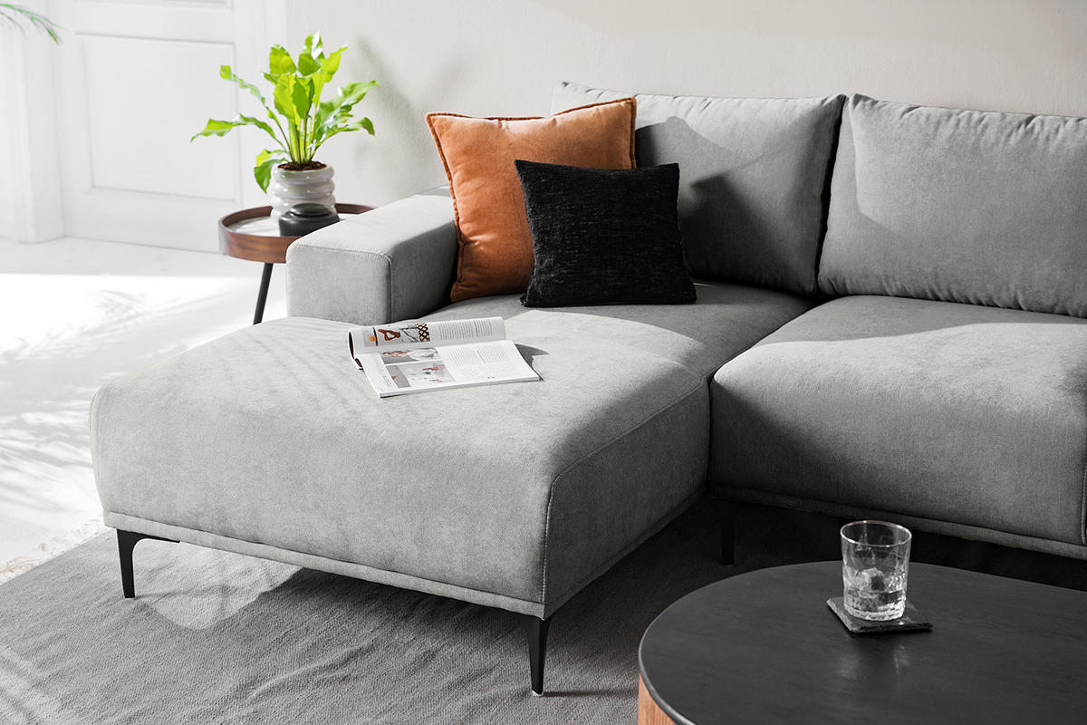ECKSOFA - Grau, Textil/Metall (244/150cm) - home24