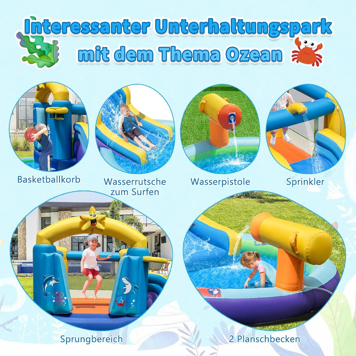 HÜPFBURG 220cm Multicolor - Multicolor, Kunststoff (490/290/220cm) - COSTWAY