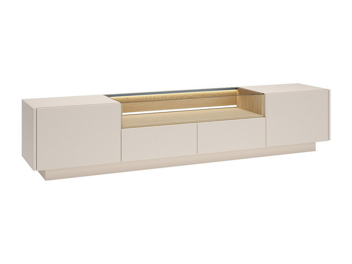 TV-BOARD - 203 cm x 39.5 cm - glas - beige, naturfarben hell Alivento - Beige/Naturfarben, Glas/Holz (203/43.4/39.5cm) - Vente-Unique