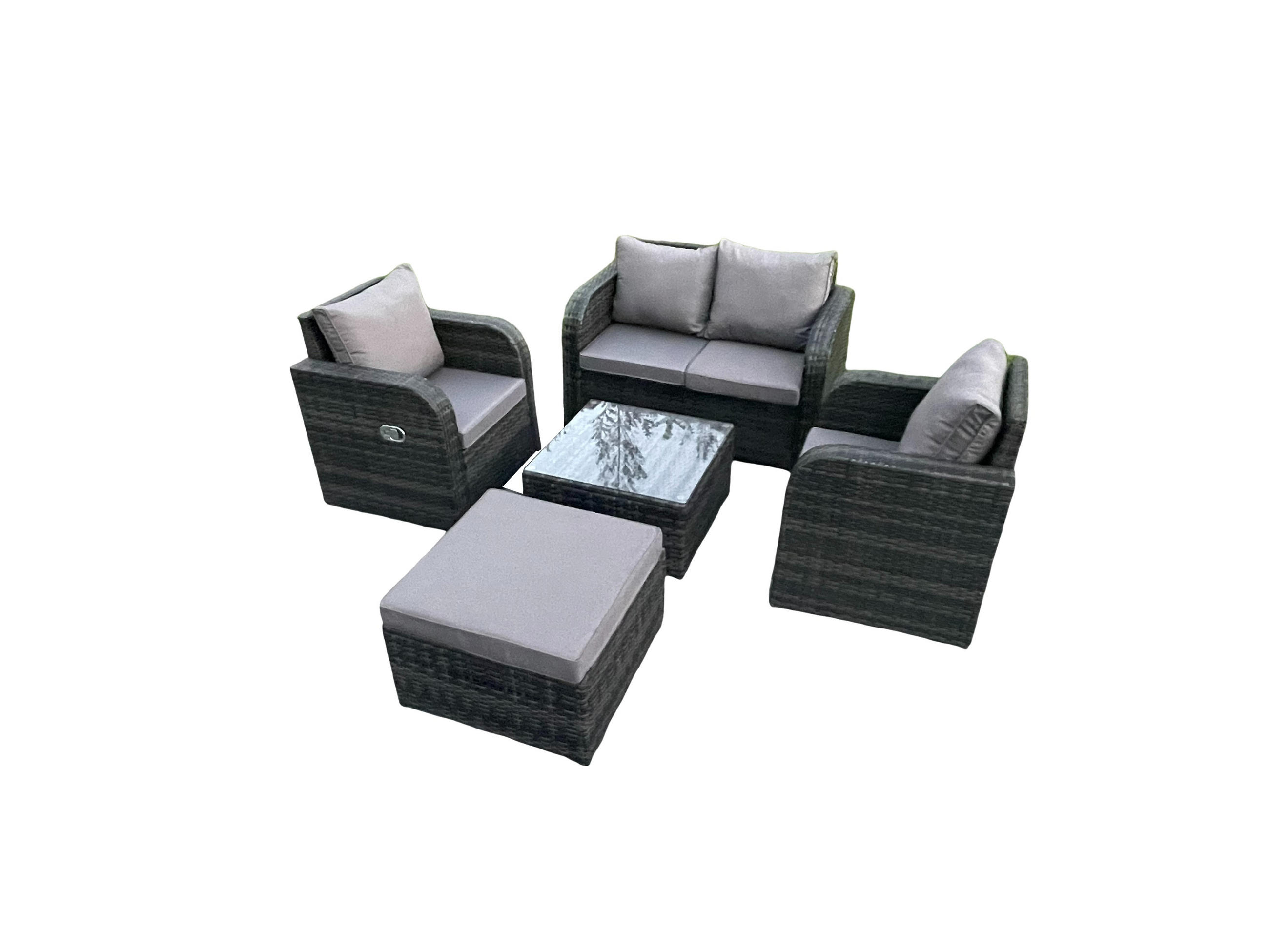 LOUNGESOFA-SET Polyrattan Dunkelgrau 5-Sitzer - Dunkelgrau, Metall - Fimous