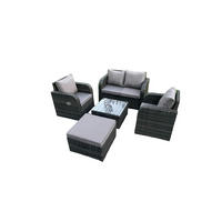 LOUNGESOFA-SET Polyrattan Dunkelgrau 5-Sitzer - Dunkelgrau, Metall - Fimous