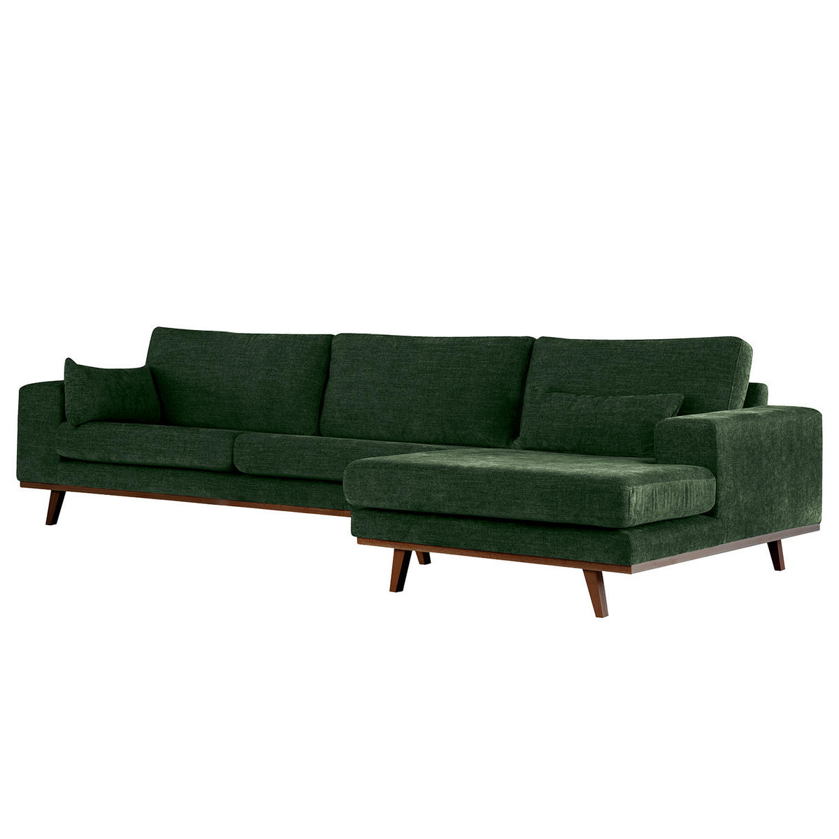 ECKSOFA mit Longchair - Dunkelgrün/Buchefarben, Buchenholz/Textil (281/153cm) - home24