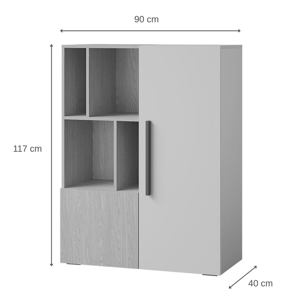 KOMODA Largo se 2 dvířky, 2 zásuvkami a otevřenými přihrádkami, 135 cm, do studentského pokoje, kašmír/Alpaca - kašmírová/korálová, kompozitní dřevo (135/80/40cm) - Beautysofa