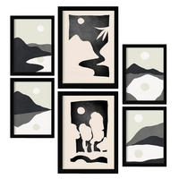 POSTER Set Mit 6 Mitternachtsmond In Kulissen Abstracts Ästhetische Dekorative Gemälde Für Ihr Wohnzimmer Zuhause A3 & A4 Schwarzer Rahmen - Schwarz, Papier (29/3cm) - Nacnic