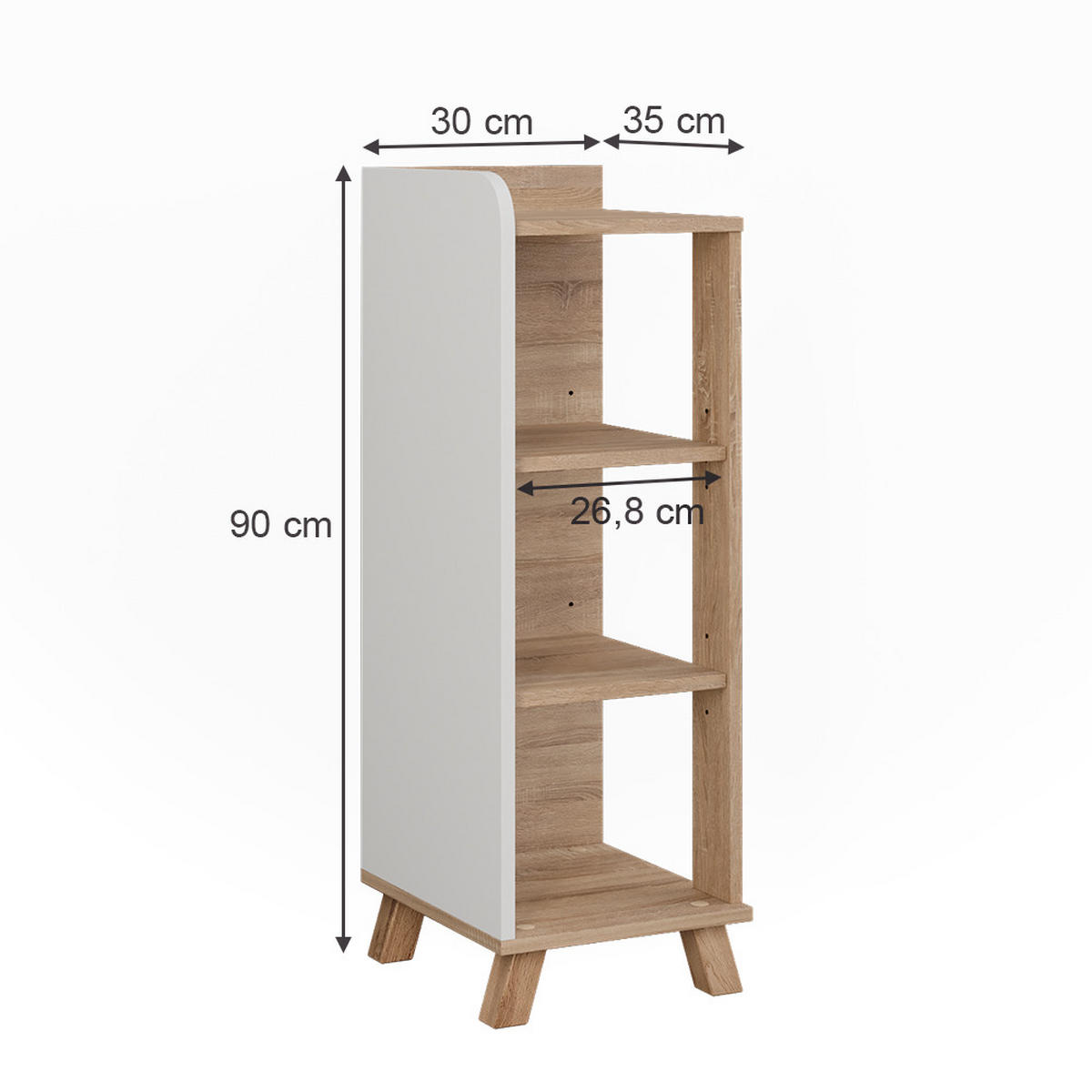MIDISCHRANK Karen Sonoma/Weiß 30 x 90 cm mit 4 Ablagen - Weiß/Sonoma Eiche, Holzwerkstoff (30/90/35cm) - Vicco
