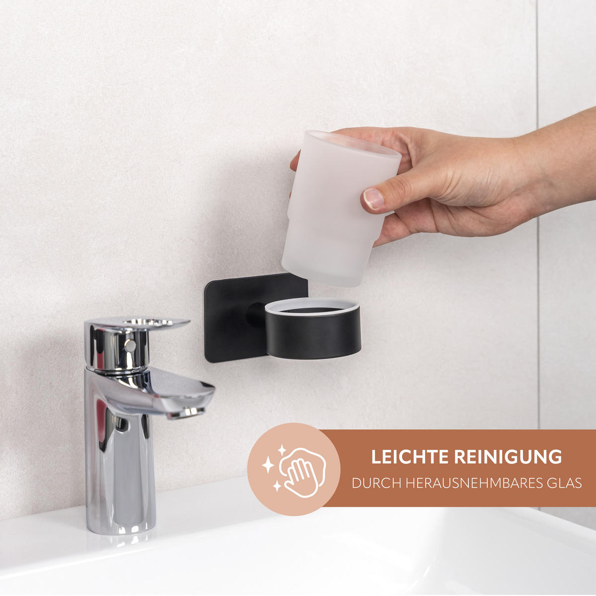 ZAHNPUTZBECHER PIAZZA mit Kleber - Schwarz, Metall (9/11/11cm) - bremermann