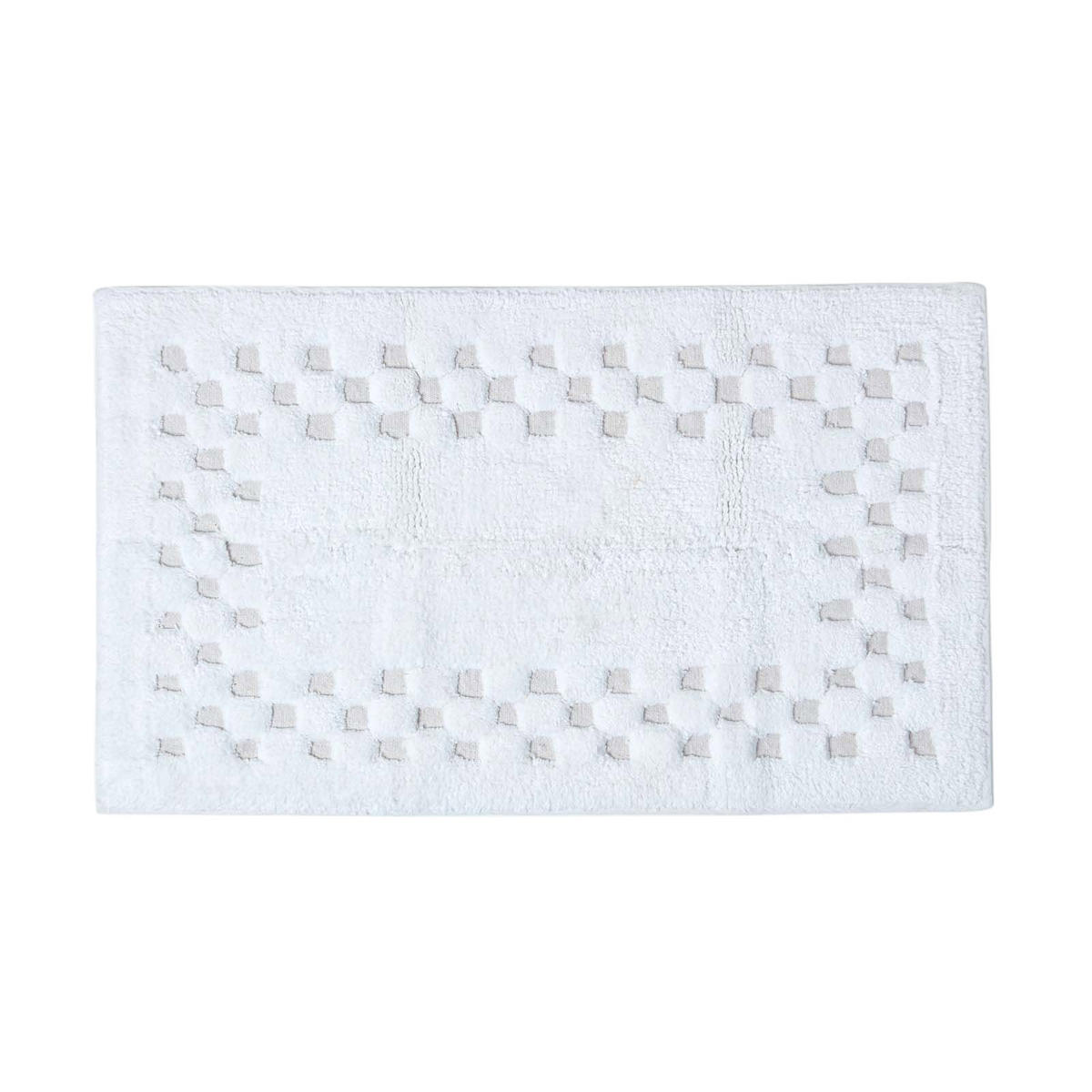 BADEMATTE 45/75 cm Karo-Bordüre, Baumwolle - Weiß, Textil (45/75cm) - Homescapes