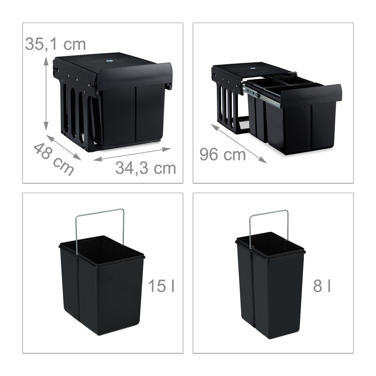 EINBAUMÜLLEIMER - Schwarz, Kunststoff/Metall (34.3/35.1/48cm) - Relaxdays