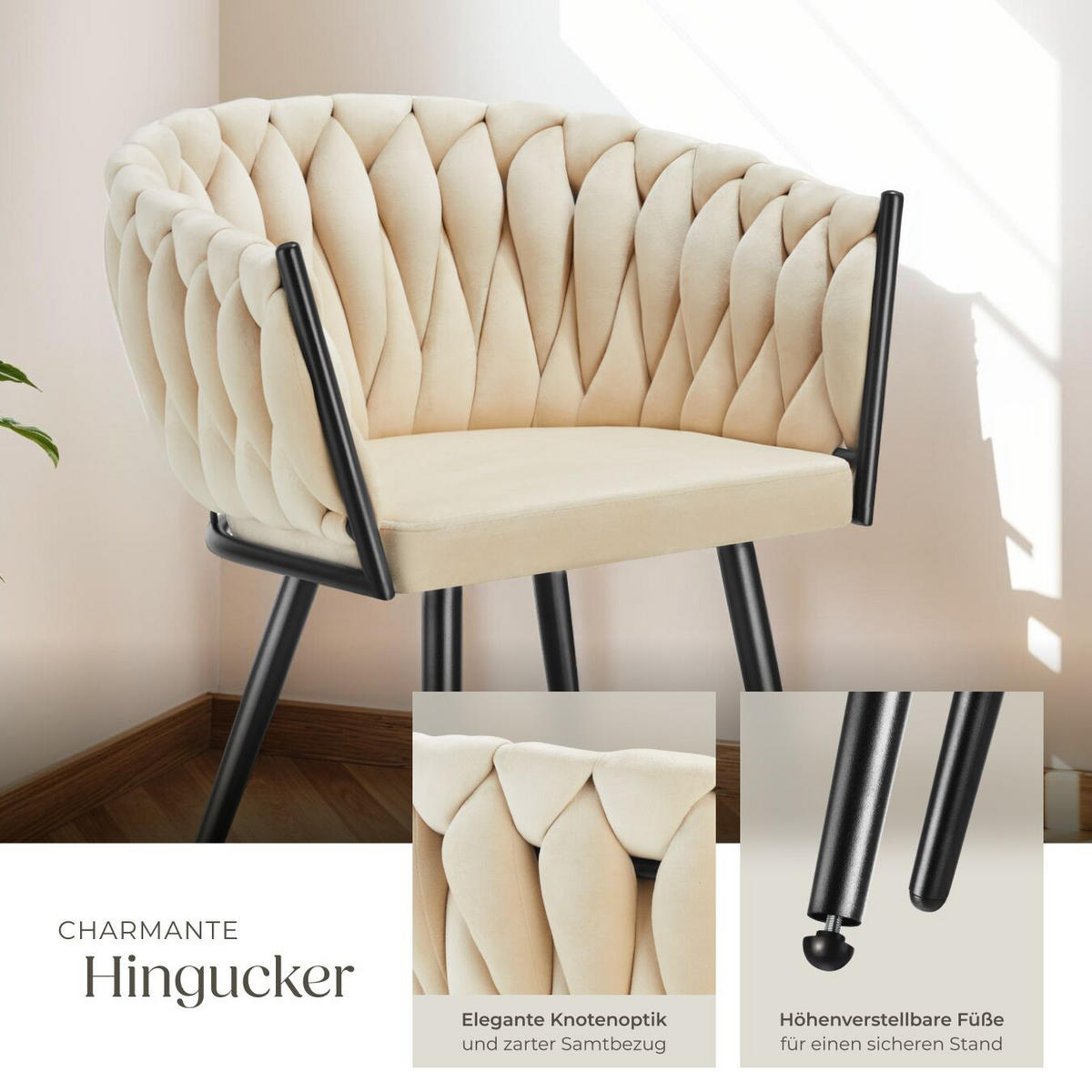 ESSZIMMERSTUHL 2er Set Astano 60 5 x 55 x 75 cm Sand - Sandfarben, Textil (60.5/75/55cm) - tectake