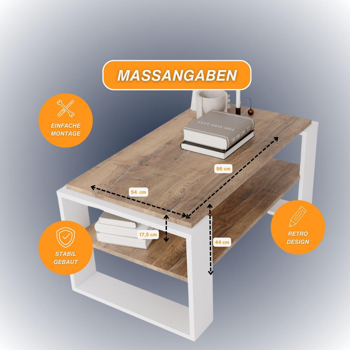 COUCHTISCH Kaja96 96/42/53,8 - Nussbaumfarben/Weiß, Holzwerkstoff (54/96/42cm) - RAUMHIRSCH FURNITURE