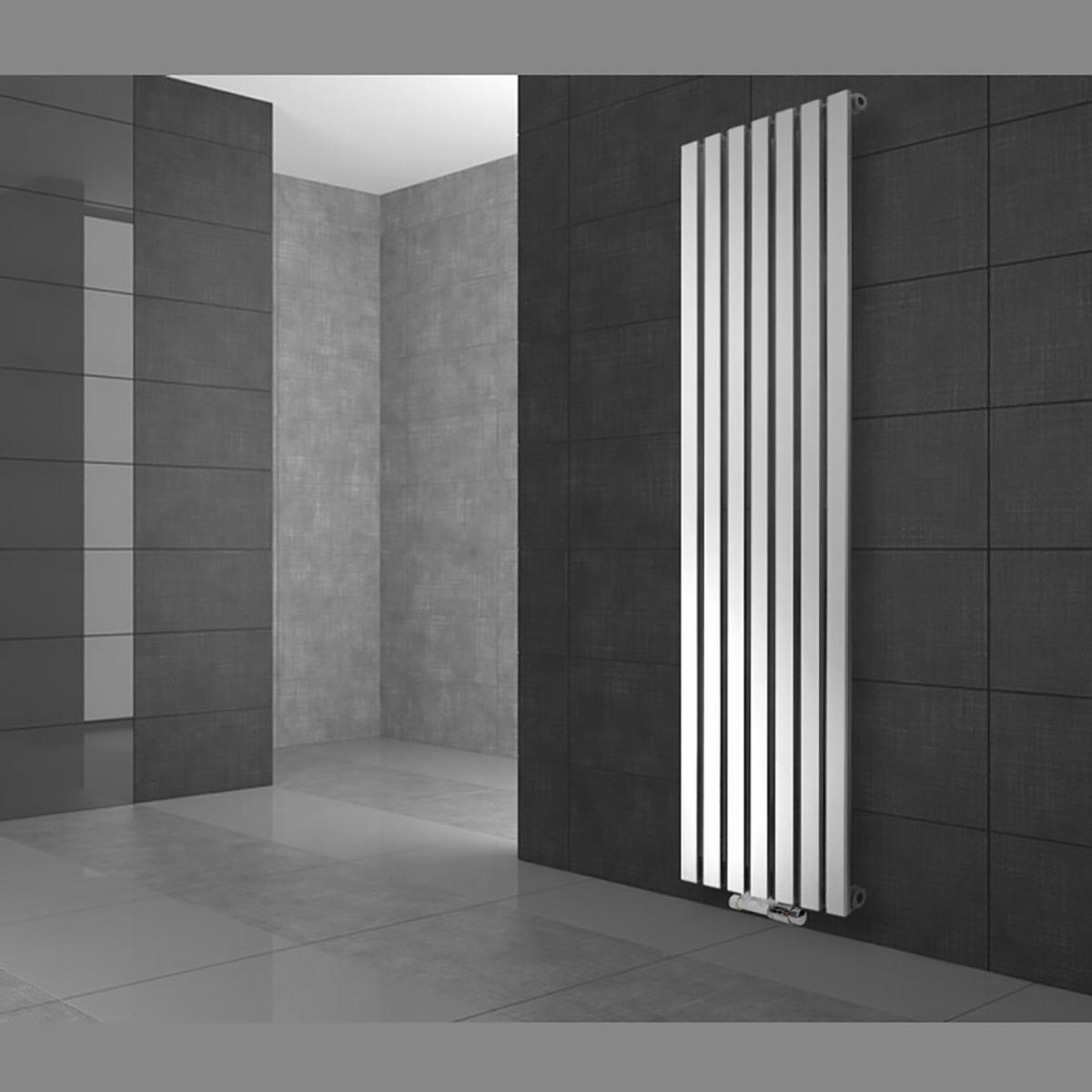 BADHEIZKÖRPER Stella 370x1400 mm Weiß mit Ventil Eckform - Weiß, Metall (37/140/5cm) - LuxeBath