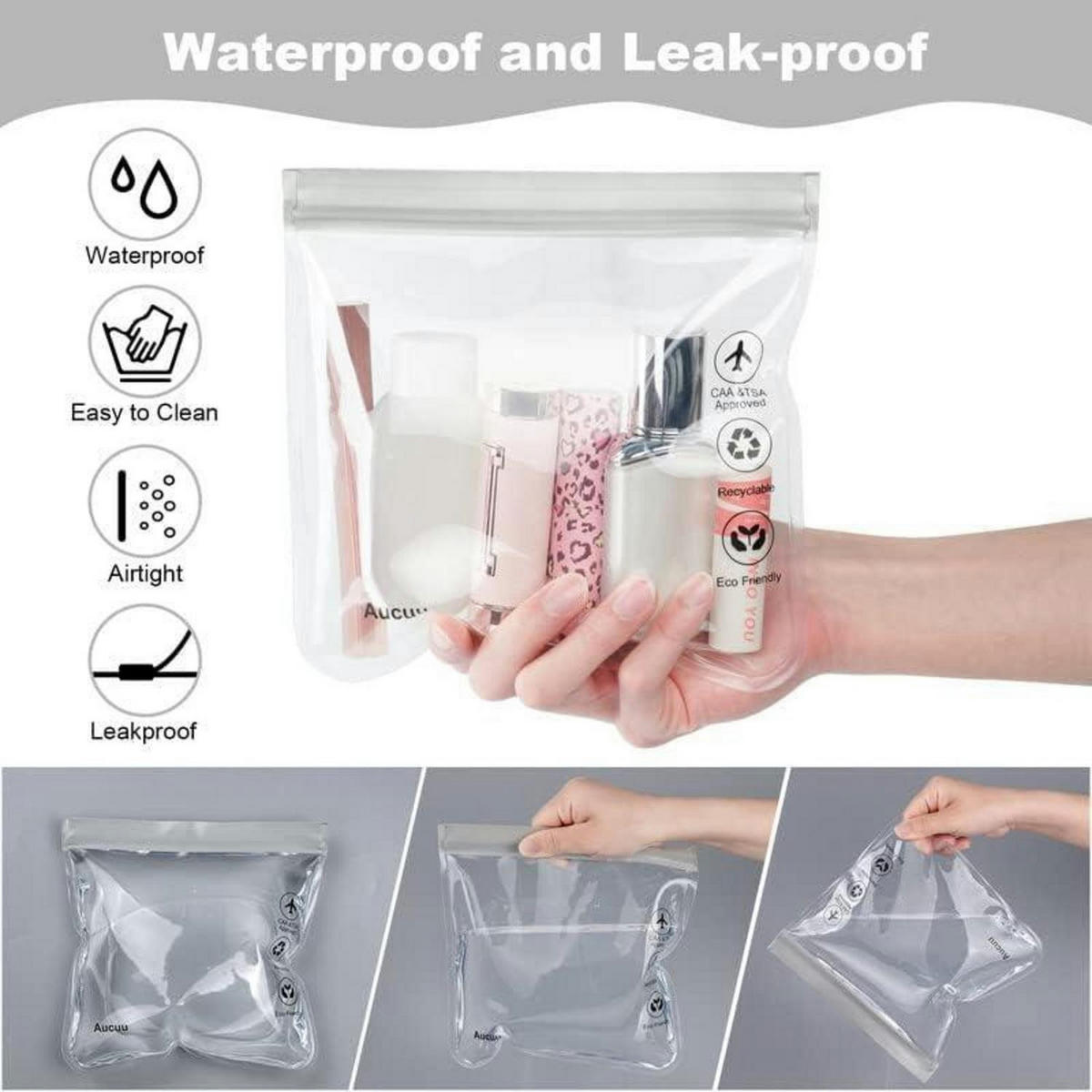 KULTURBEUTEL 4-teiliges Set Transparent TSA-zugelassen Grau - Transparent, Kunststoff (20/1.2/20cm)