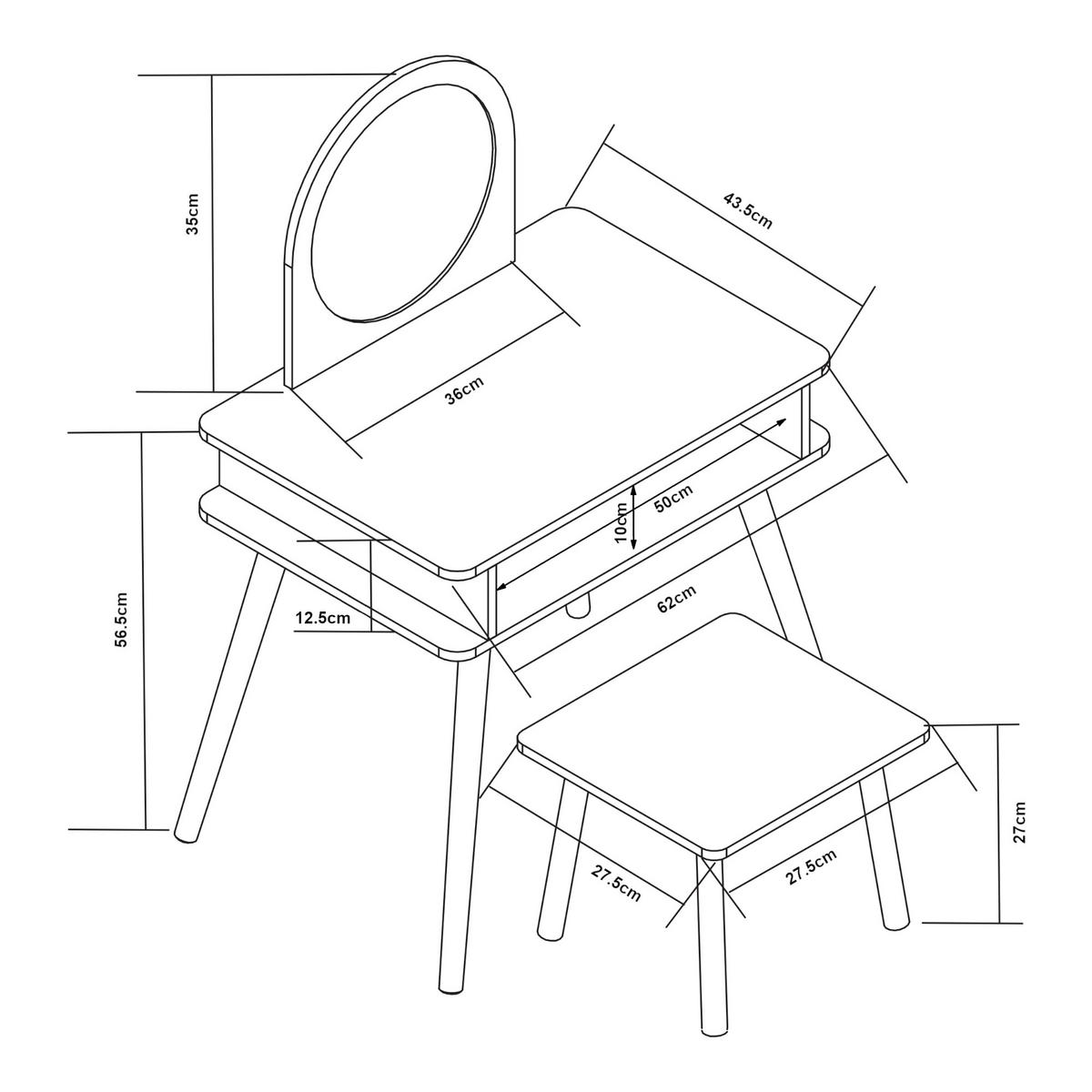 DĚTSKÁ TOALETKA, 2DÍLNÁ SADA Ovanåker - bílá/přírodní, dřevo/kompozitní dřevo (62/91.5/43.5cm) - [en.casa]