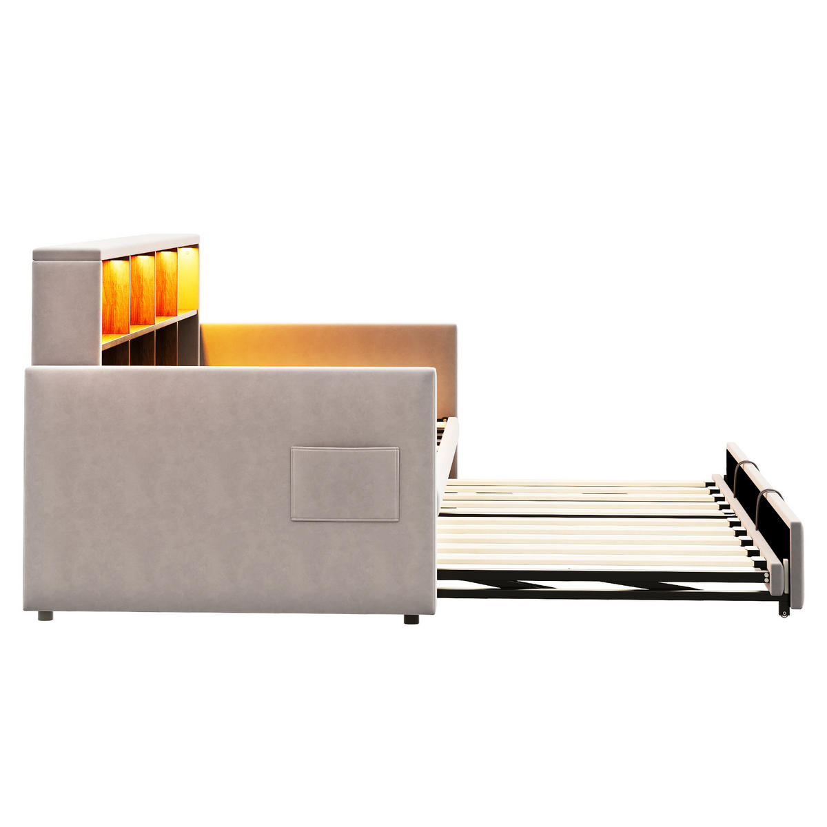 AUSZIEHBETT 90/190 cm DE-02118, in Hellgrau, mit LED, Steckdosen und Staufächern - Hellgrau, Metall (90/190cm) - ComfortXL