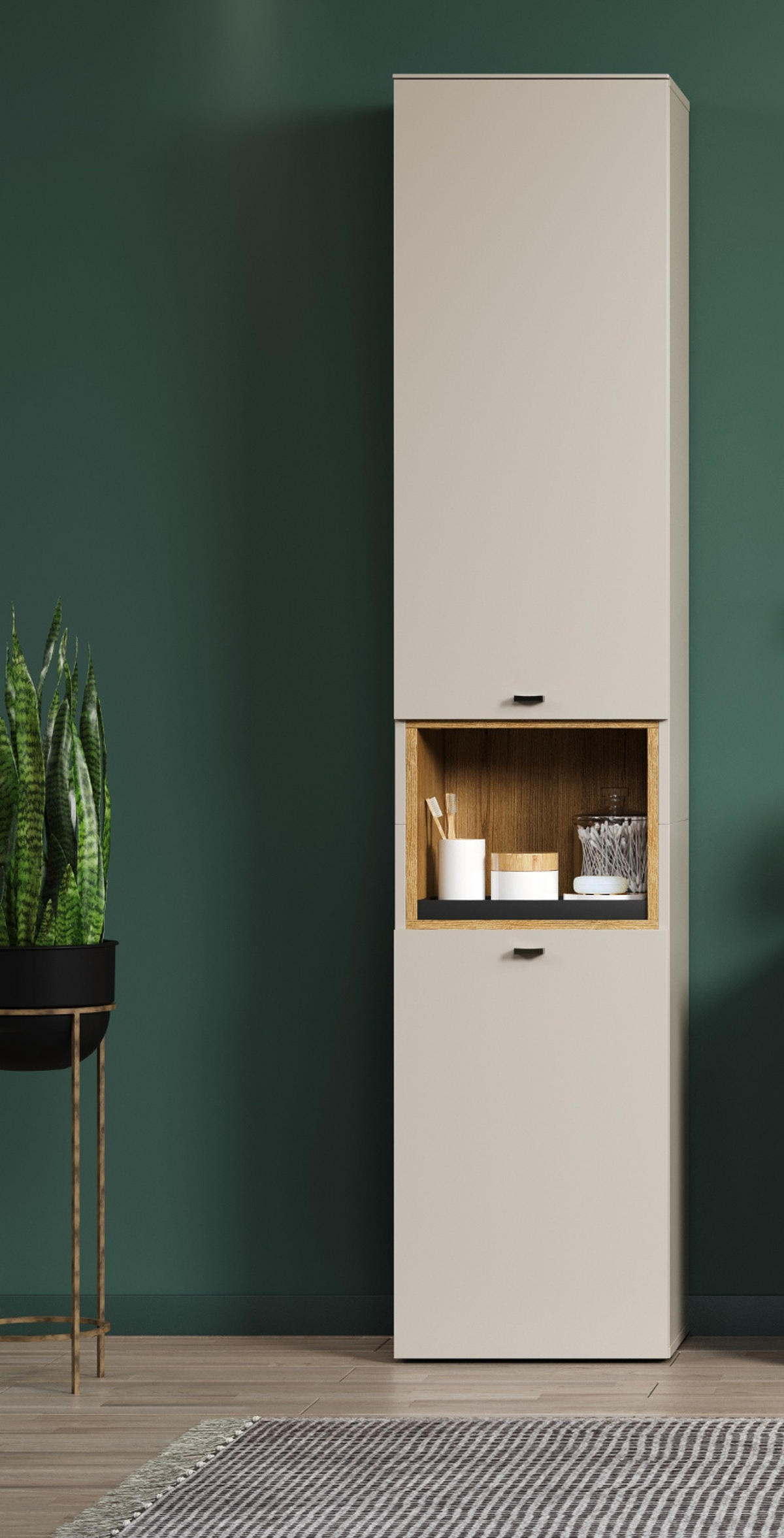 HOCHSCHRANK Sand, Evoke Eiche 40 x 186 cm, Badschrank mit Soft-Close - Sandfarben/Kaschmir, Holzwerkstoff/Metall (40/186/31cm) - Top.Furn