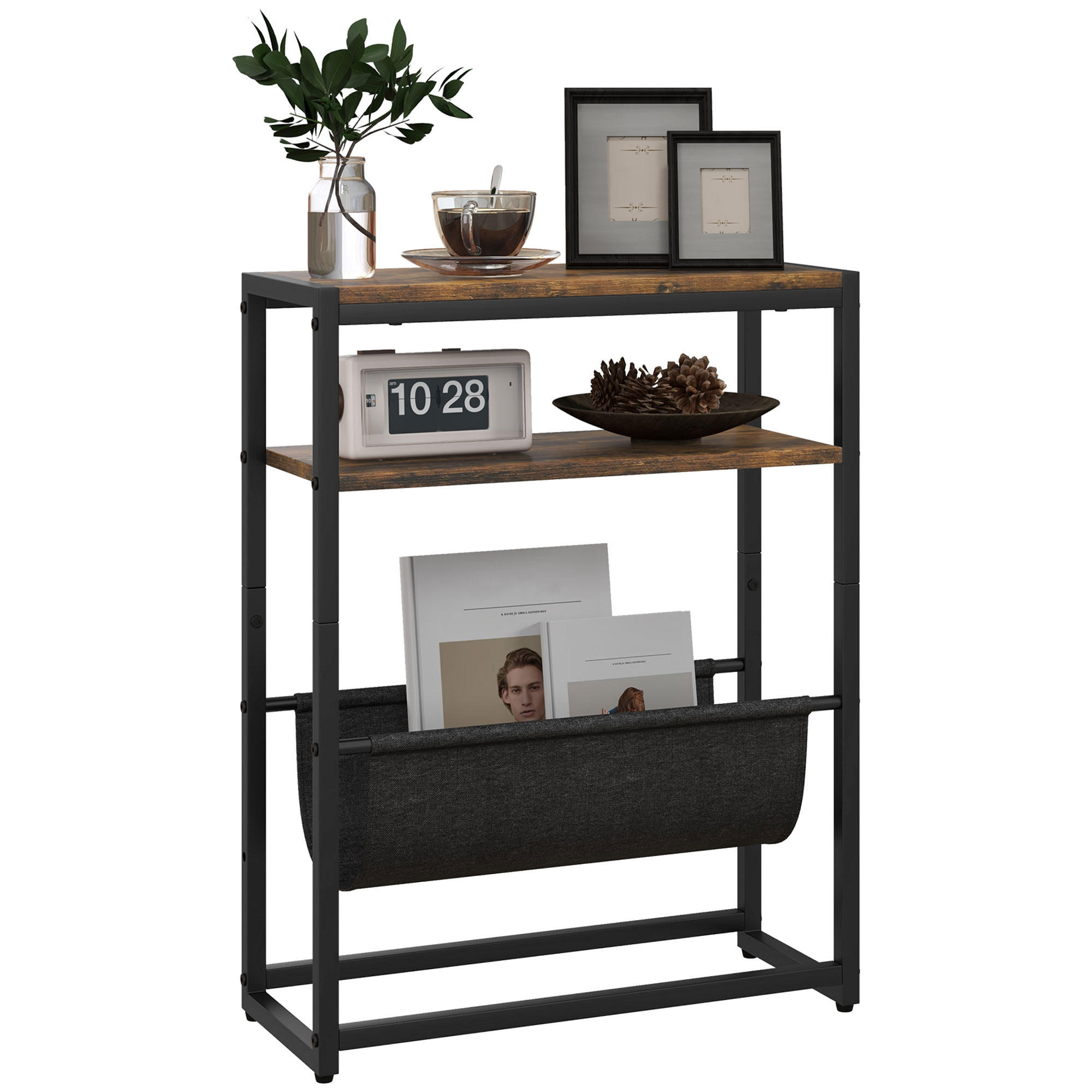 BEISTELLTISCH DE-15764 mit Zeitschriftenhalter Schwarz - Braun, Metall (43/18/56cm) - ComfortXL
