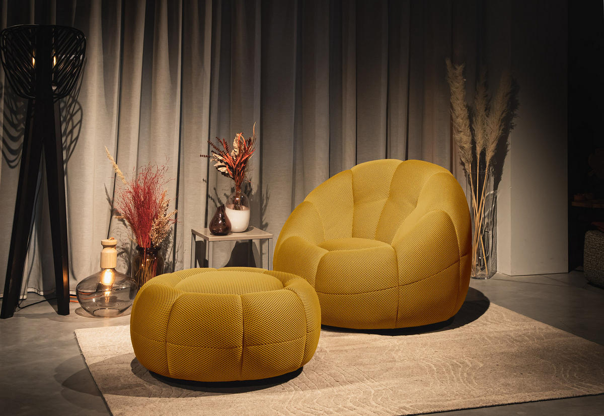 SESSEL UND POUF FIGO UND FAGO, gelb - Gelb, Holzwerkstoff/Textil (104/83/104cm) - Courtois Laville