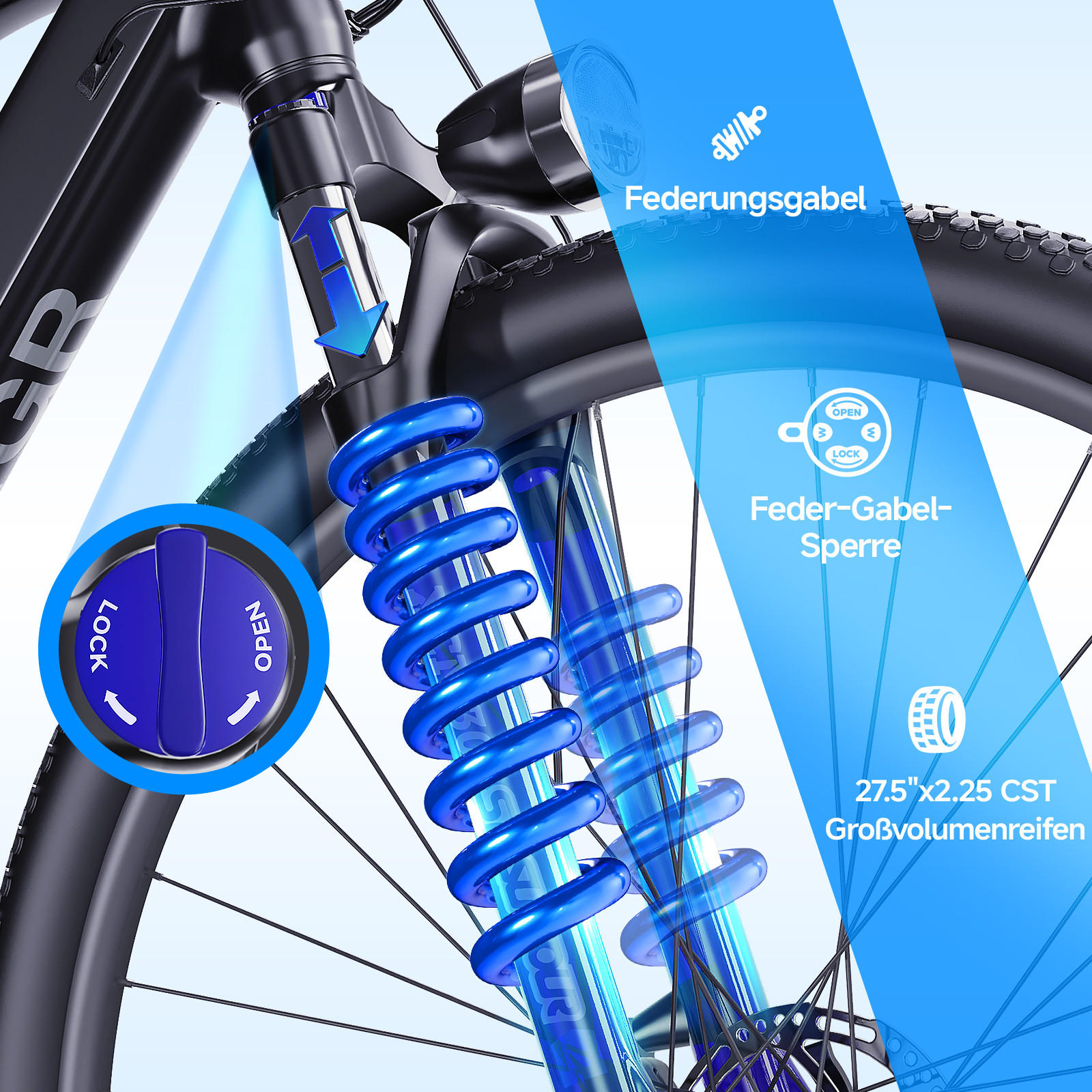ELEKOFAHRRAD M920 27.5 in - Blau, Metall (69.85cm) - ZMH