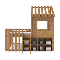 HAUSBETT 90/200 cm natur Holz mit Stauraum und Kletterleiter - Naturfarben, Holz (90/200cm) - OKWISH