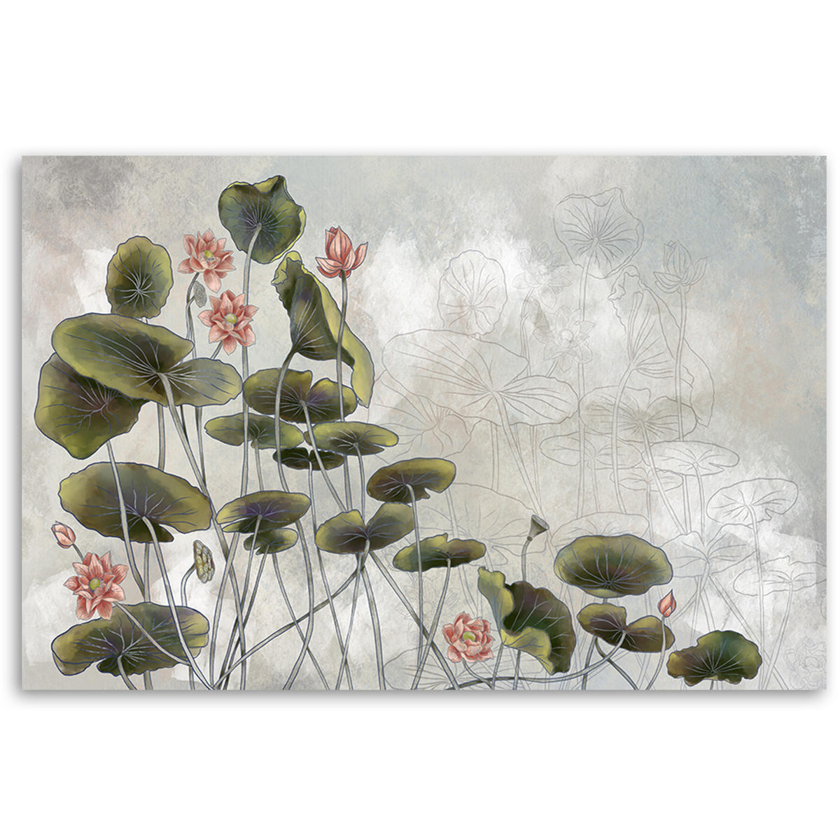 WANDBILD rote wasserlilie - Grün, Textil (60/40cm) - Feeby